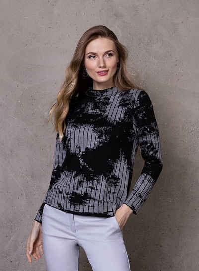 Passioni Strickpullover 2-farbiger Jacquard Pullover mit abstraktem Muster