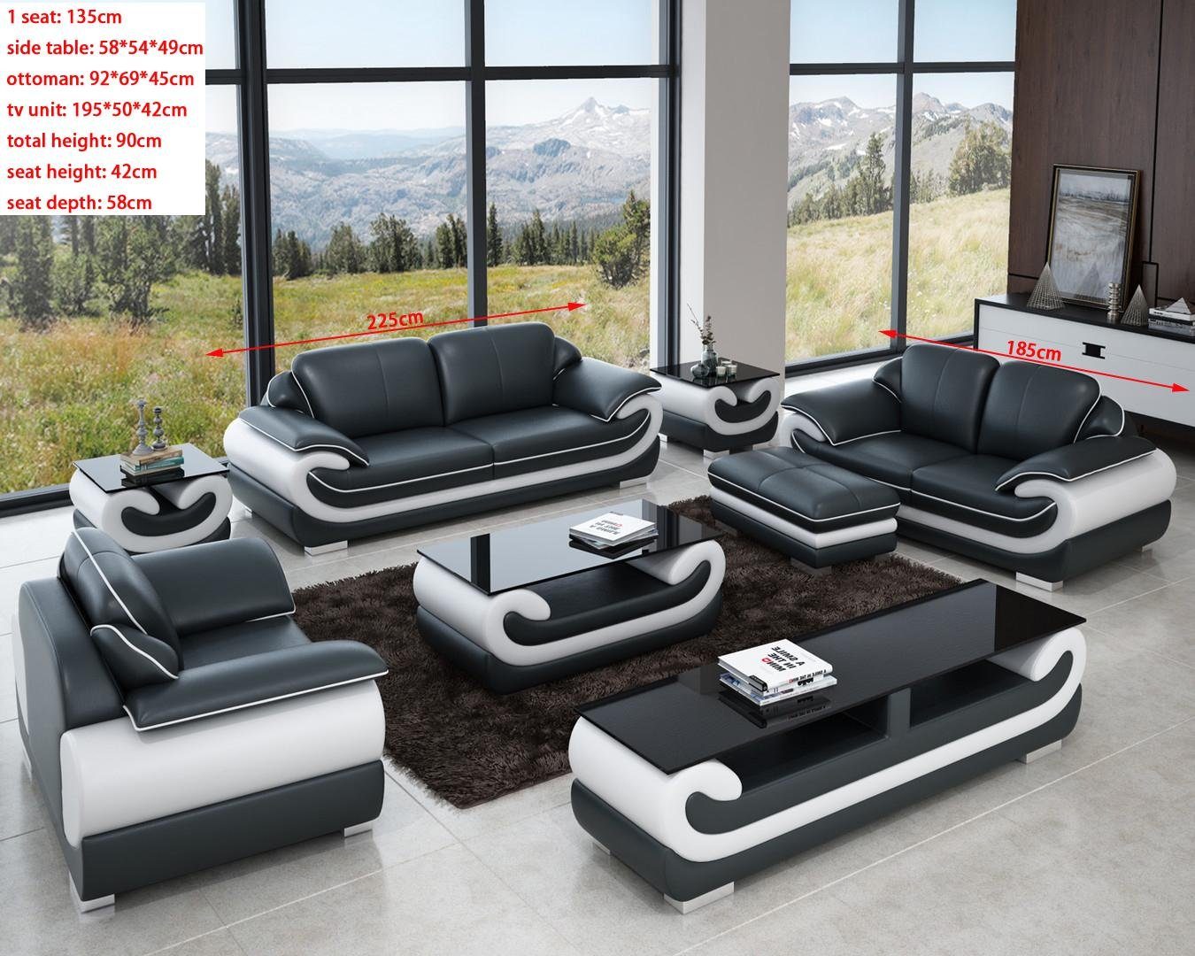 JVmoebel Sofa Sofas Relax, Grau/Weiß Sitzer Sofas Made in Polster Europe Design Couchen Leder 3+2+1 Set