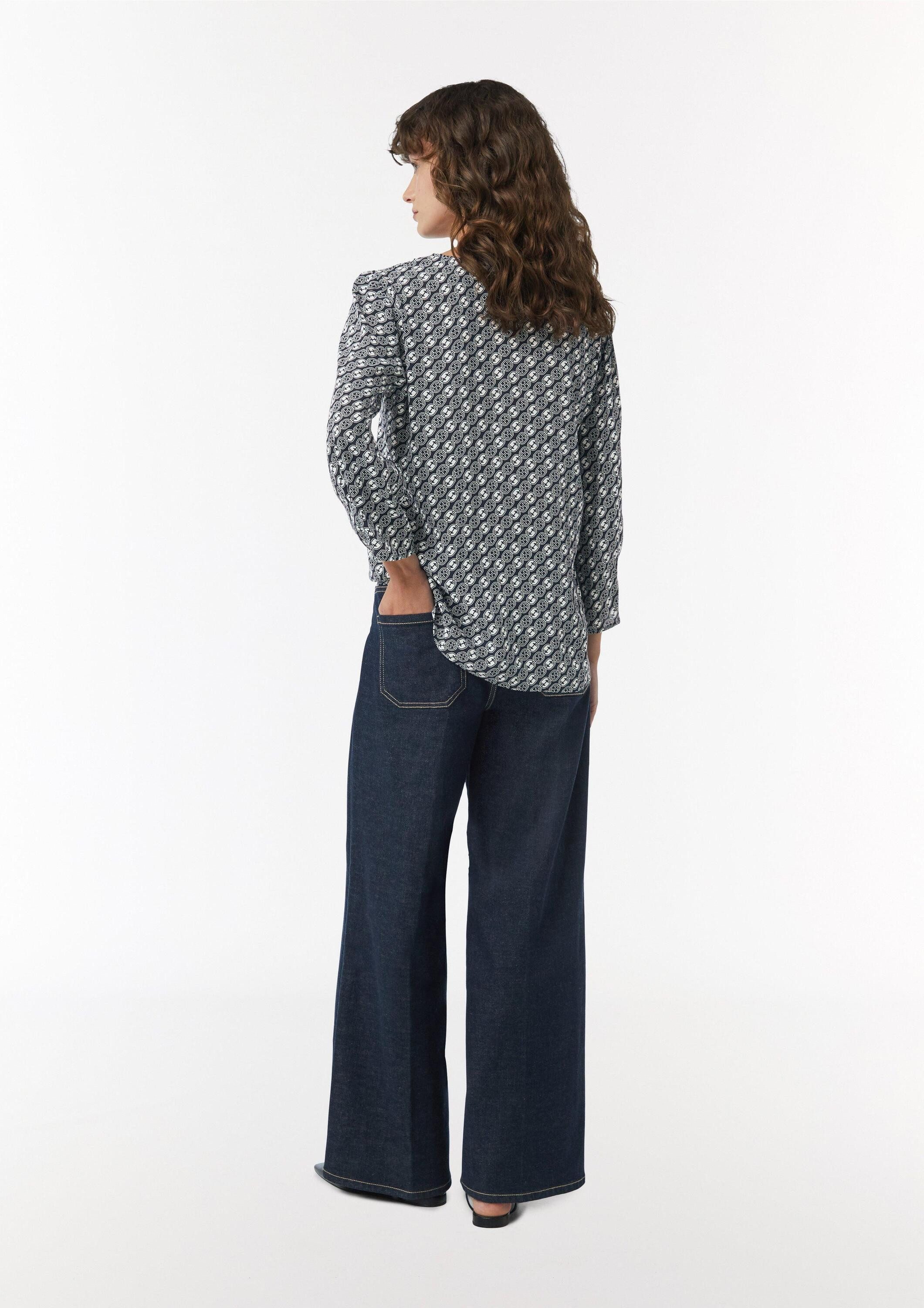 comma Kurzarmbluse Bluse Crêpe-Bluse mit Icon-Muster