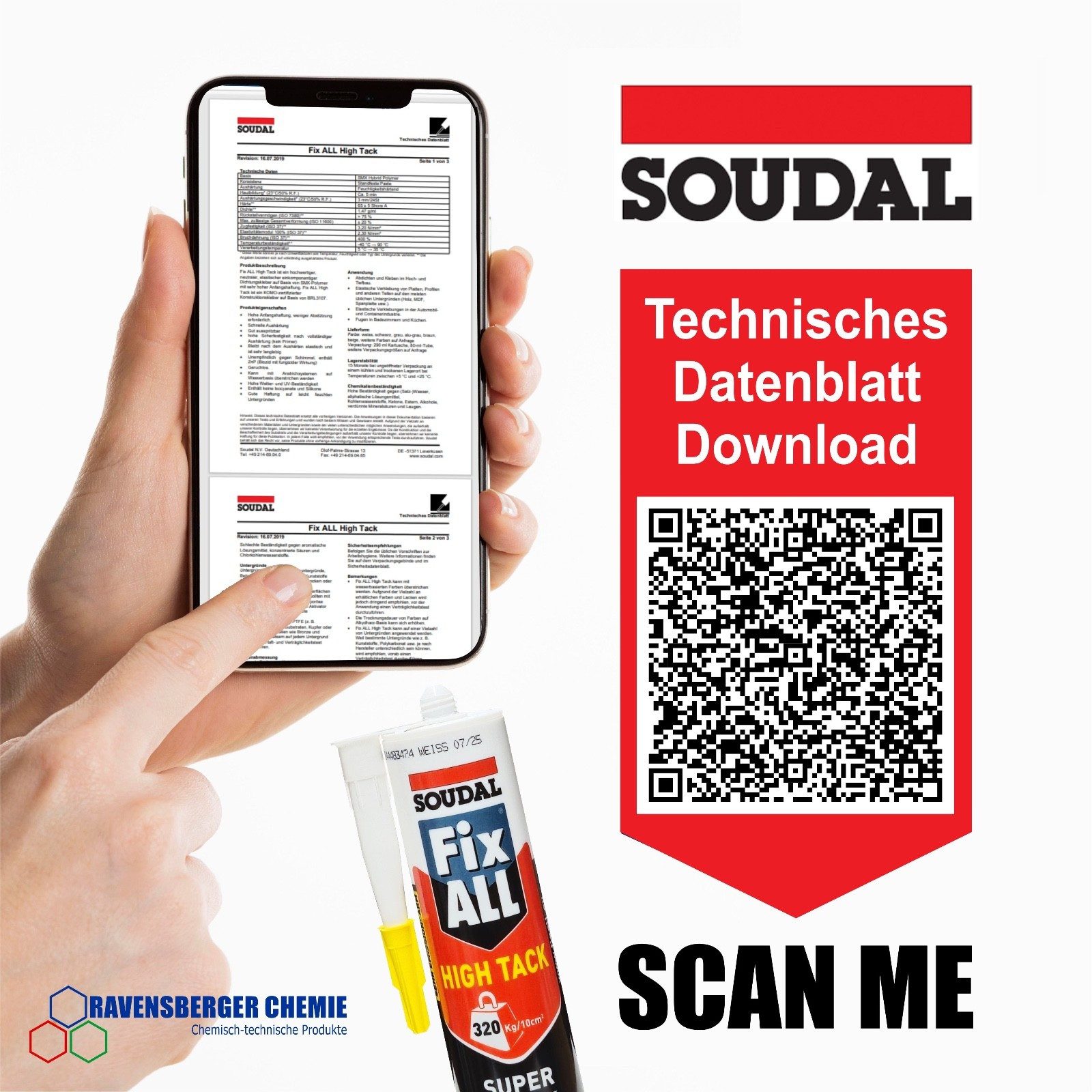 SOUDAL Montagekleber Fix ALL High Tack Hybrid Montagekleber Kleb- und Dichtstoff, Starker Universalkleber für Innen & Außen in Schwarz