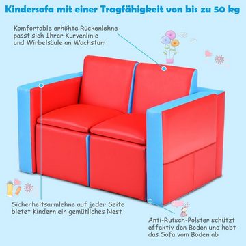 KOMFOTTEU Kindersofa Kindertisch, mit 2 Stühlen & verstecktem Stauraum