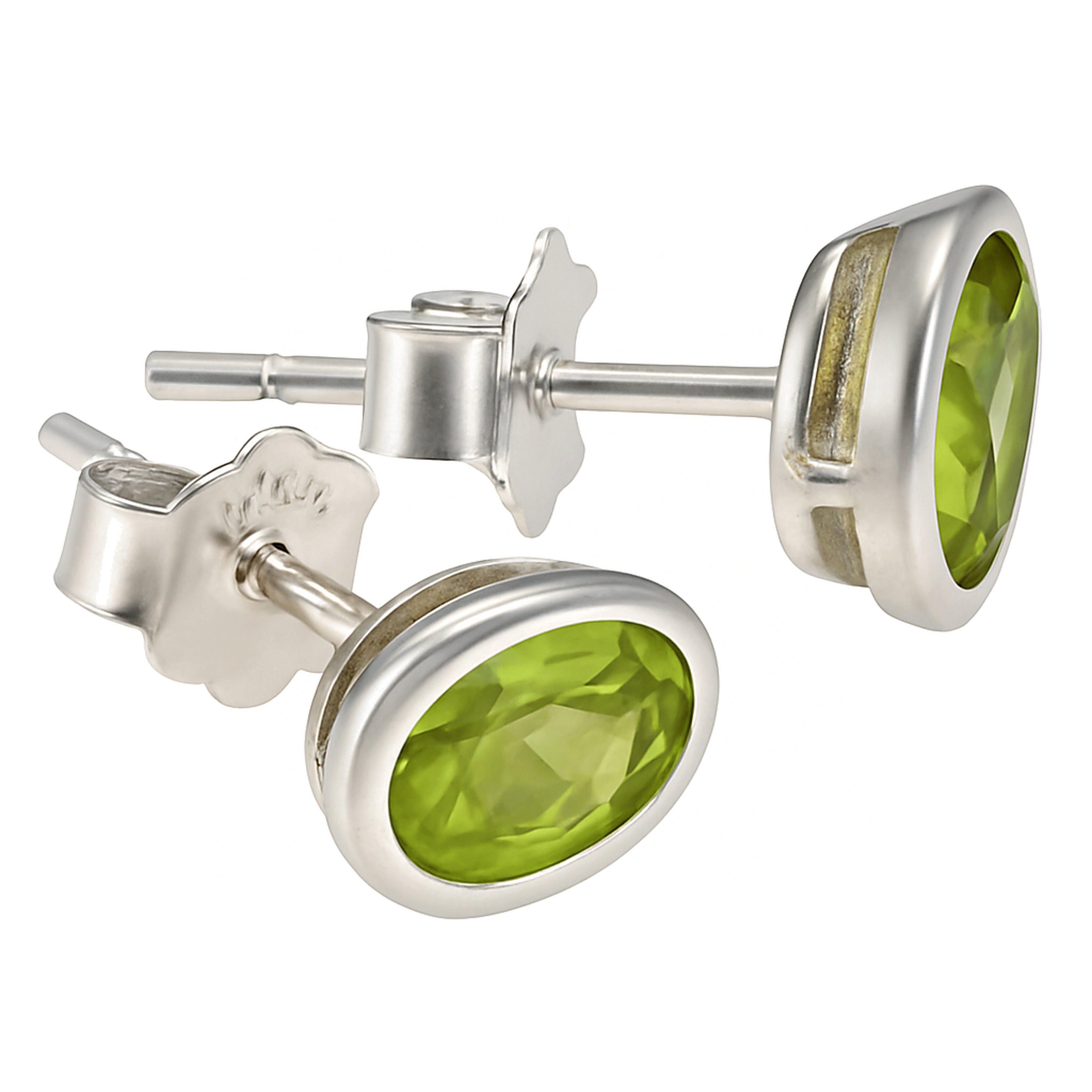 Lebensquelle Plus Einhänger für Ohrschmuck Peridot Ohrstecker facettiert, Ovale Perle 6x4 mm, 925er Silber