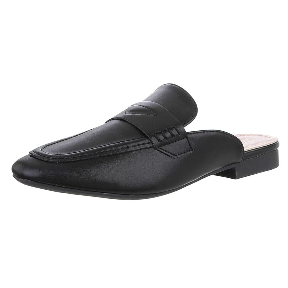 Ital-Design Damen Mules Freizeit Pantolette (88930376) Blockabsatz Pantoletten in Schwarz