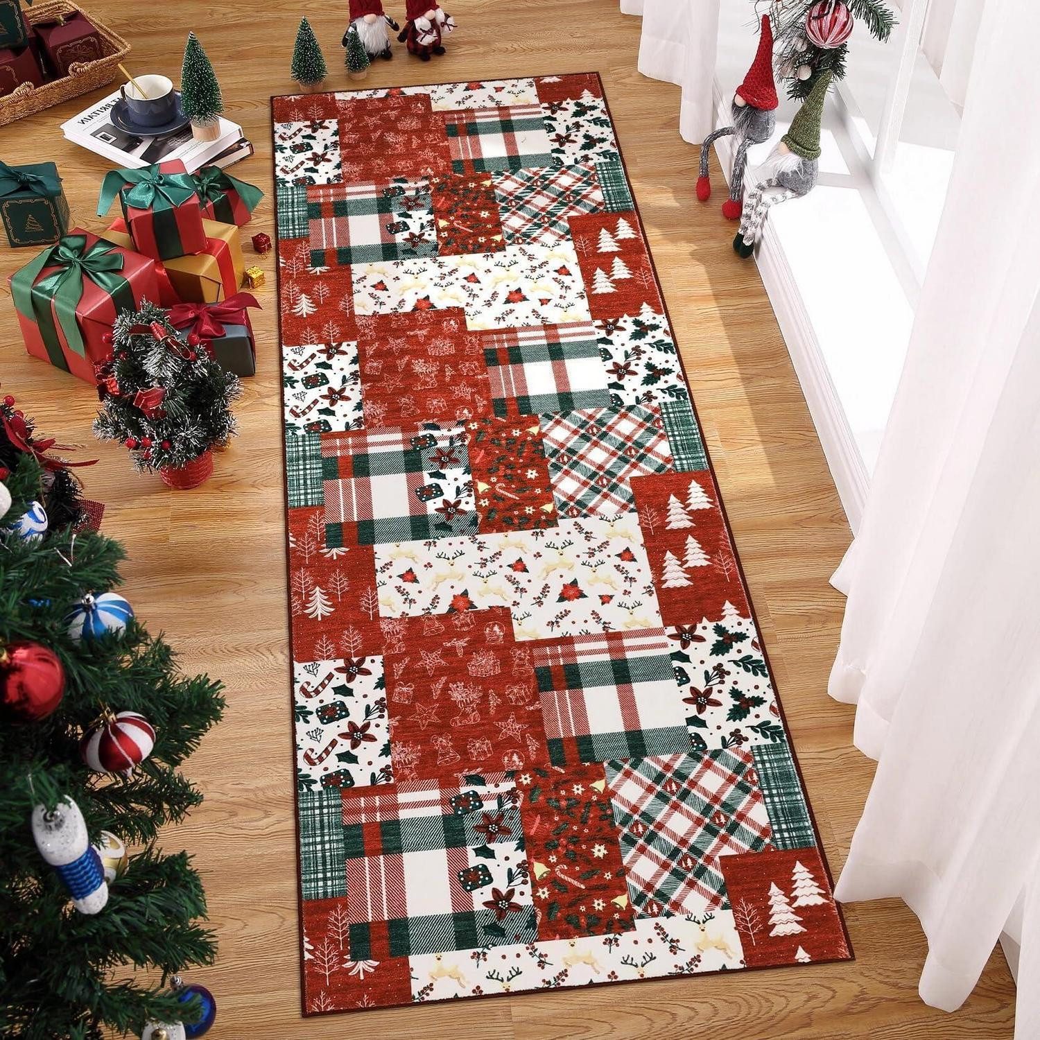 LuxusKollektion Läufer Weihnachtsläufer Patchwork 60x180 cm Rot/Beige, rechteckig, Höhe: 6 mm