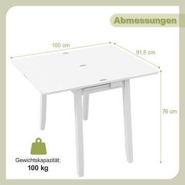 COSTWAY Esstisch, ausziehbar & klappbar, rechteckig, mit Stauraum, 100x91,5cm