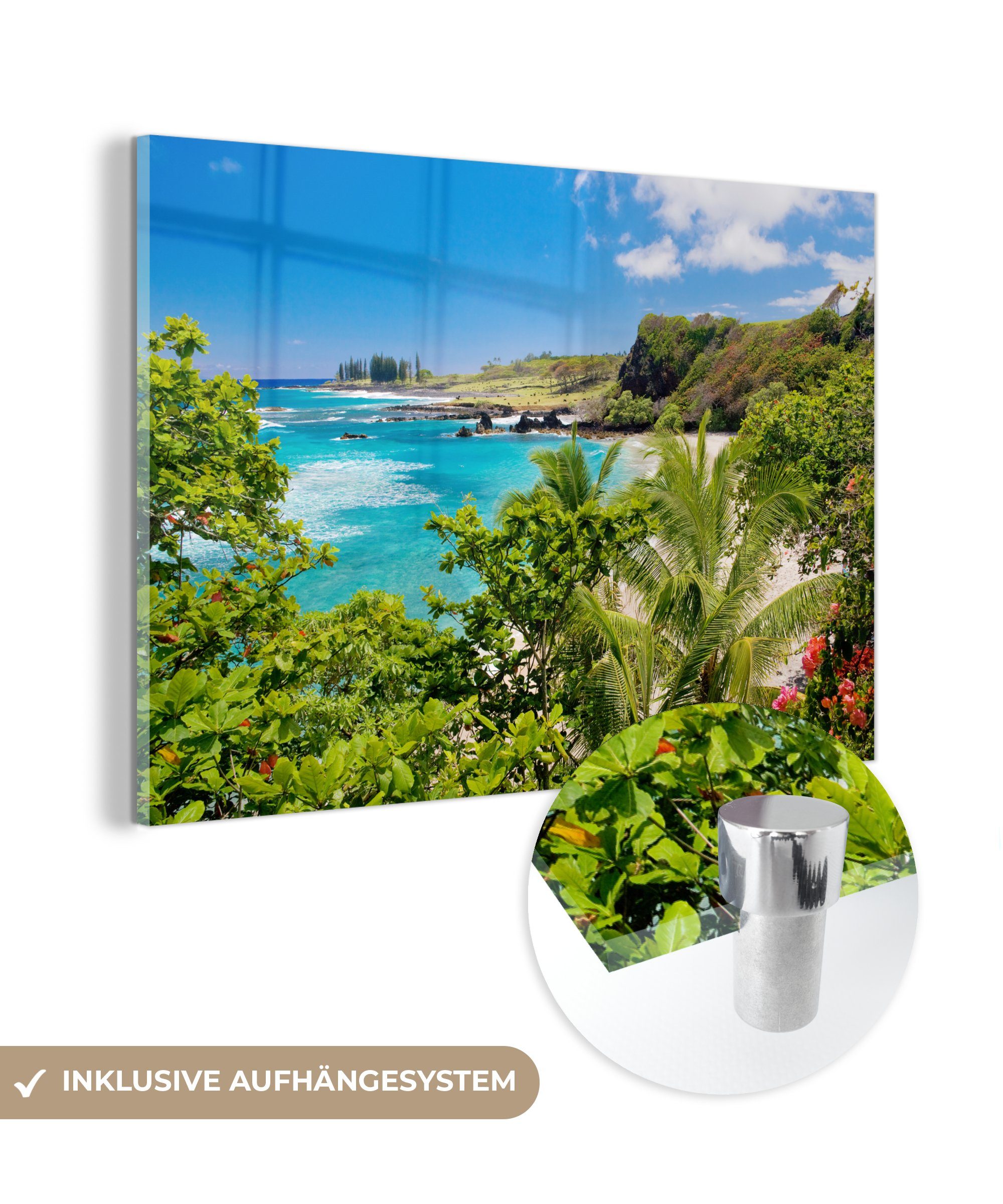 MuchoWow Acrylglasbild Tropische Palmen für die Aussicht auf Maui, (1 St), Acrylglasbilder Wohnzimmer & Schlafzimmer