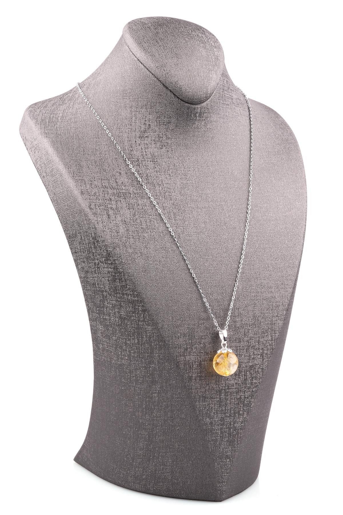 Nisan Edelstein, Citrin Kristall Anhänger mit silberfarbener Kette – Naturstein Schmuck