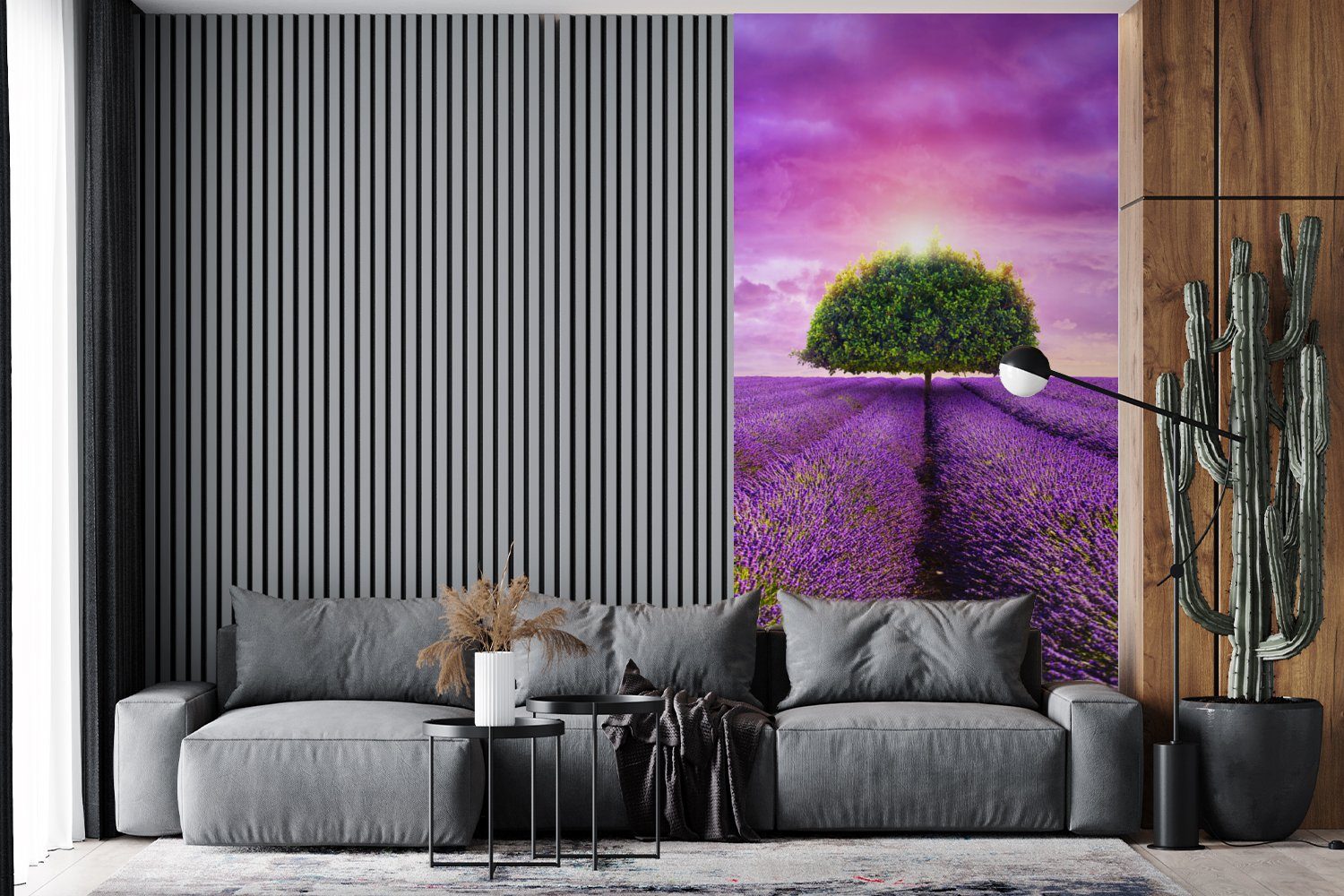 (2 Vliestapete Küche, - Lavendel Fototapete Wohnzimmer Wolken, Baum - Schlafzimmer bedruckt, Fototapete - St), Matt, MuchoWow Lila für