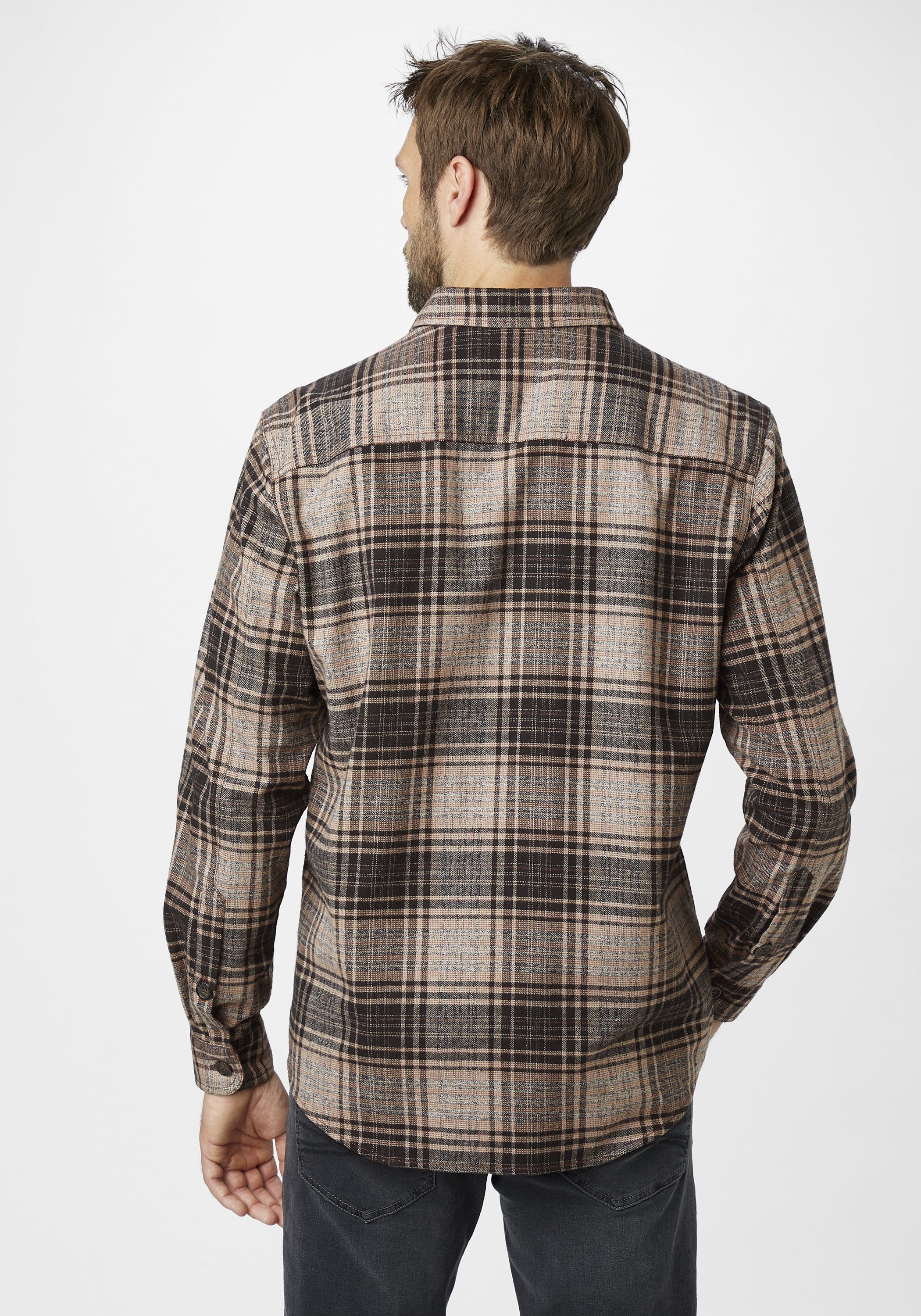 Paddock's Langarmhemd Hemdjacke mit Karo Optik aus reiner Baumwolle