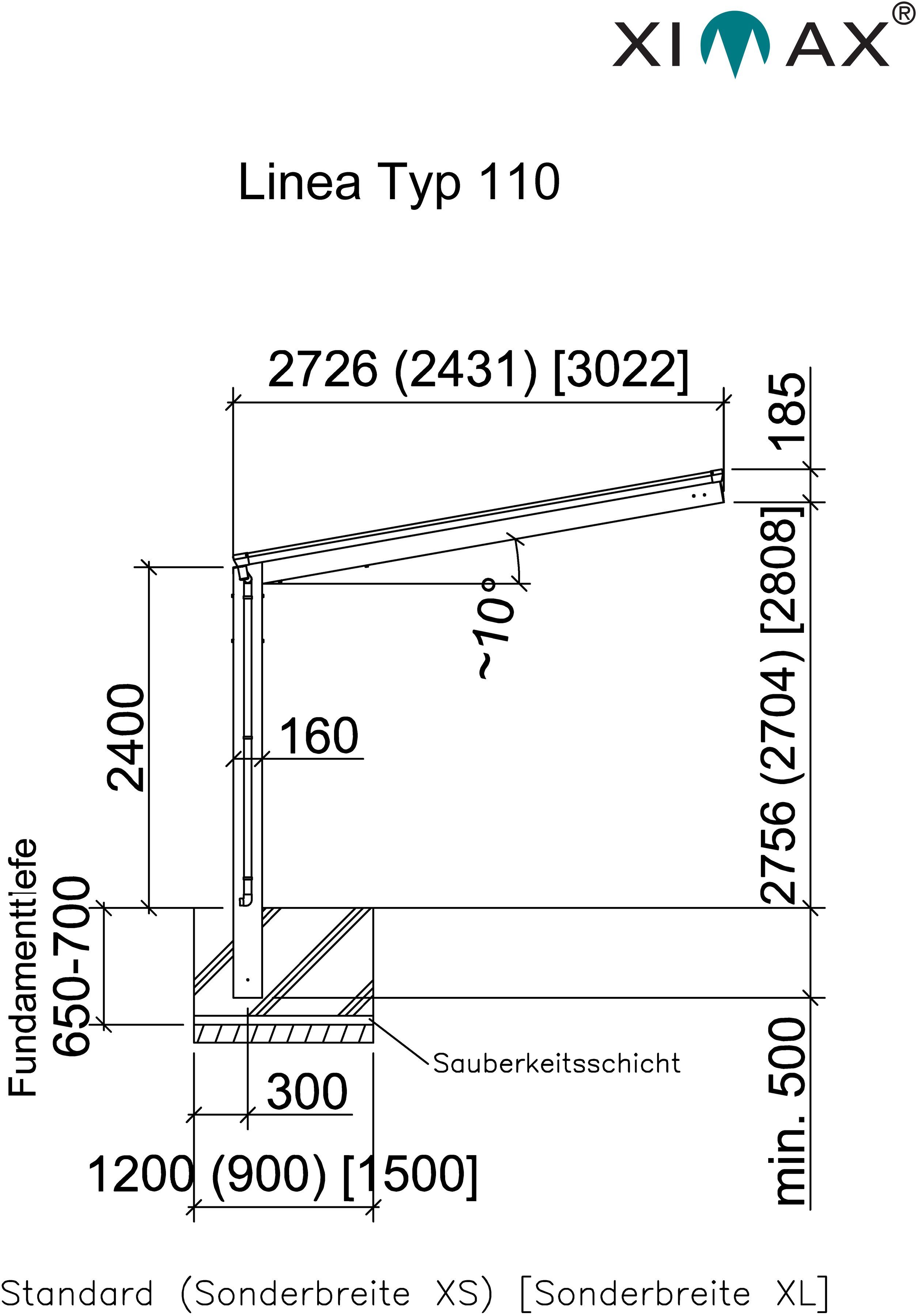 Ximax Einzelcarport Linea Sonderlänge/Breite BxT: 302x556 cm, 240 Typ 110 XL-bronze, Aluminium cm Einfahrtshöhe