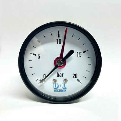 Apex Luftdruckmessgerät waagerechtes Manometer G 1/4" 0-20 bar Ø 63 mm Metall Druckmanometer