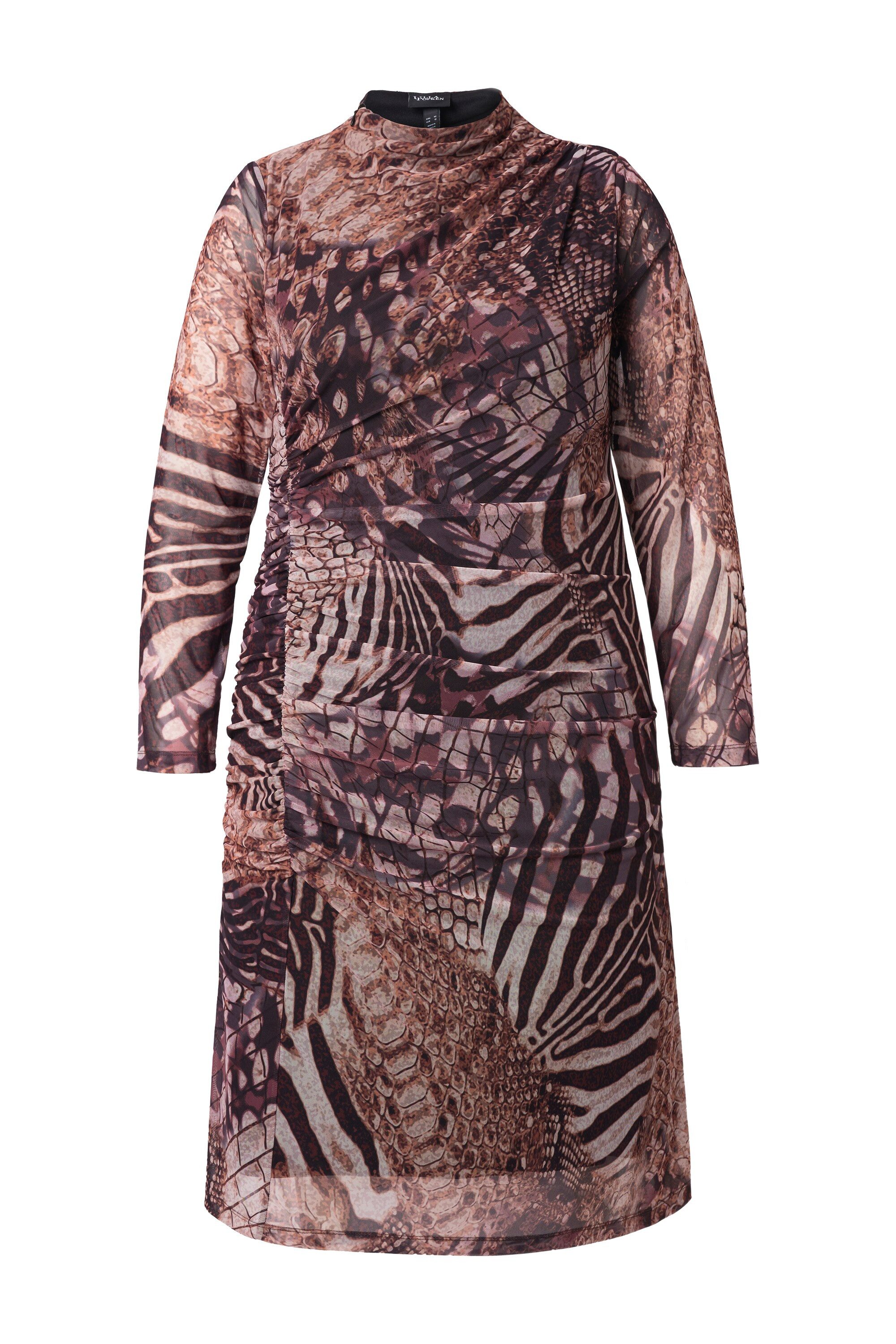 Ulla Popken Midikleid Mesh-Midikleid Animal-Muster Stehkragen Langarm günstig online kaufen