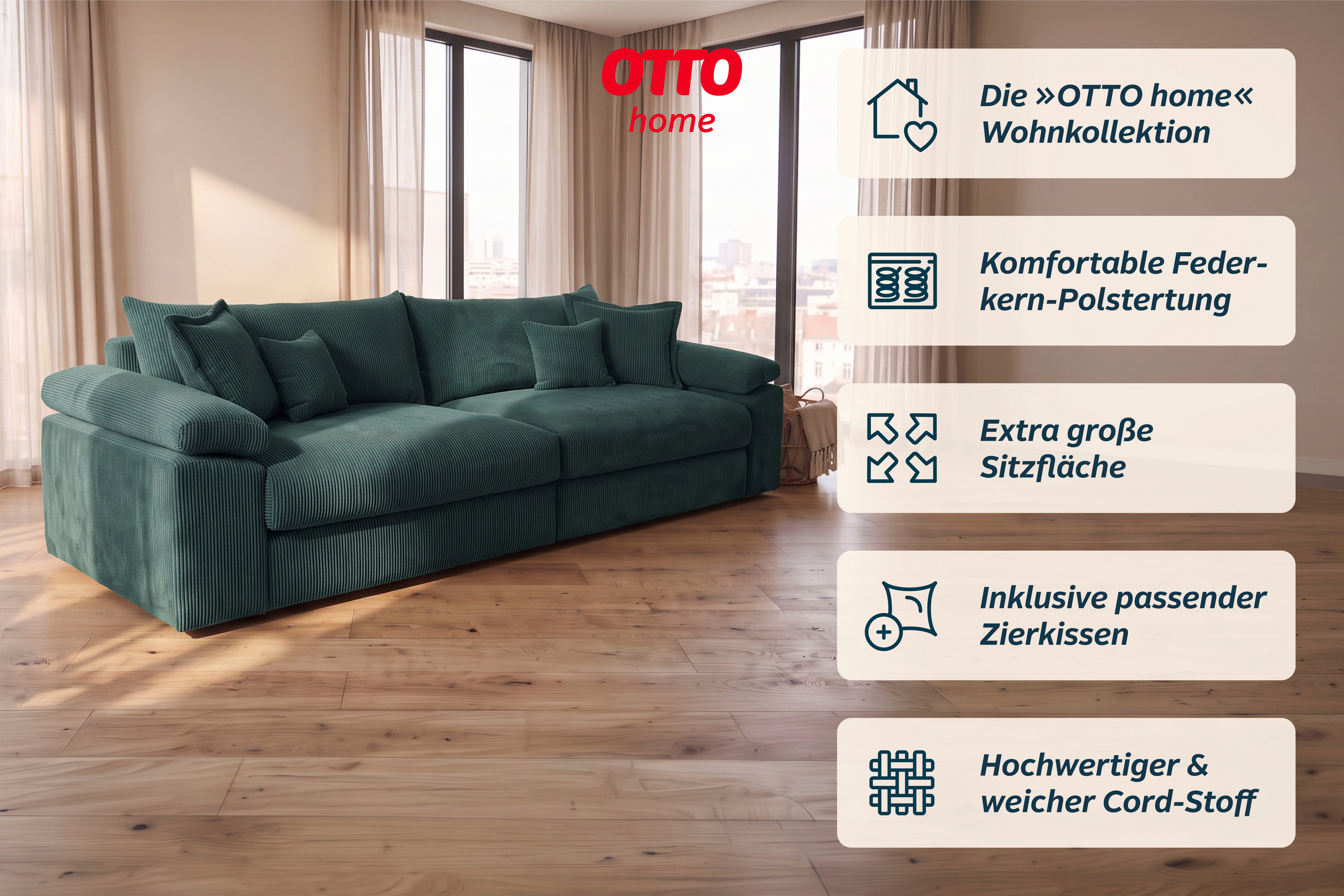 OTTO home Big-Sofa Soft&Cosy XXL, B: 303 cm - OTTO. Verlässliche Qualität., Mega-Sofa, Cord oder Chenille-Struktur, mit Federkern & 4 Zierkissen – Bild 3 von 5