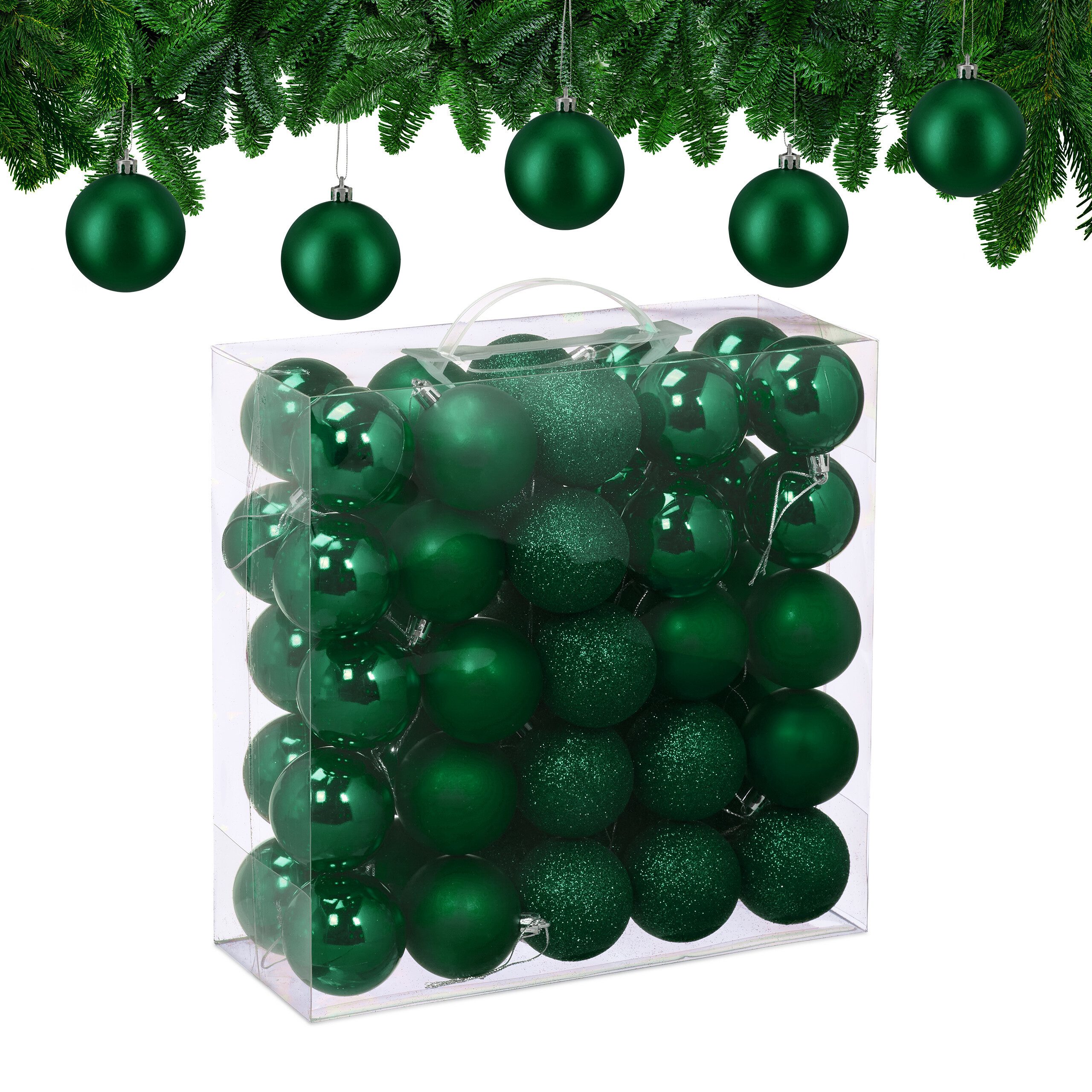 relaxdays Weihnachtsbaumkugel Weihnachtskugeln im 50er Set (50 St), Dunkelgrün