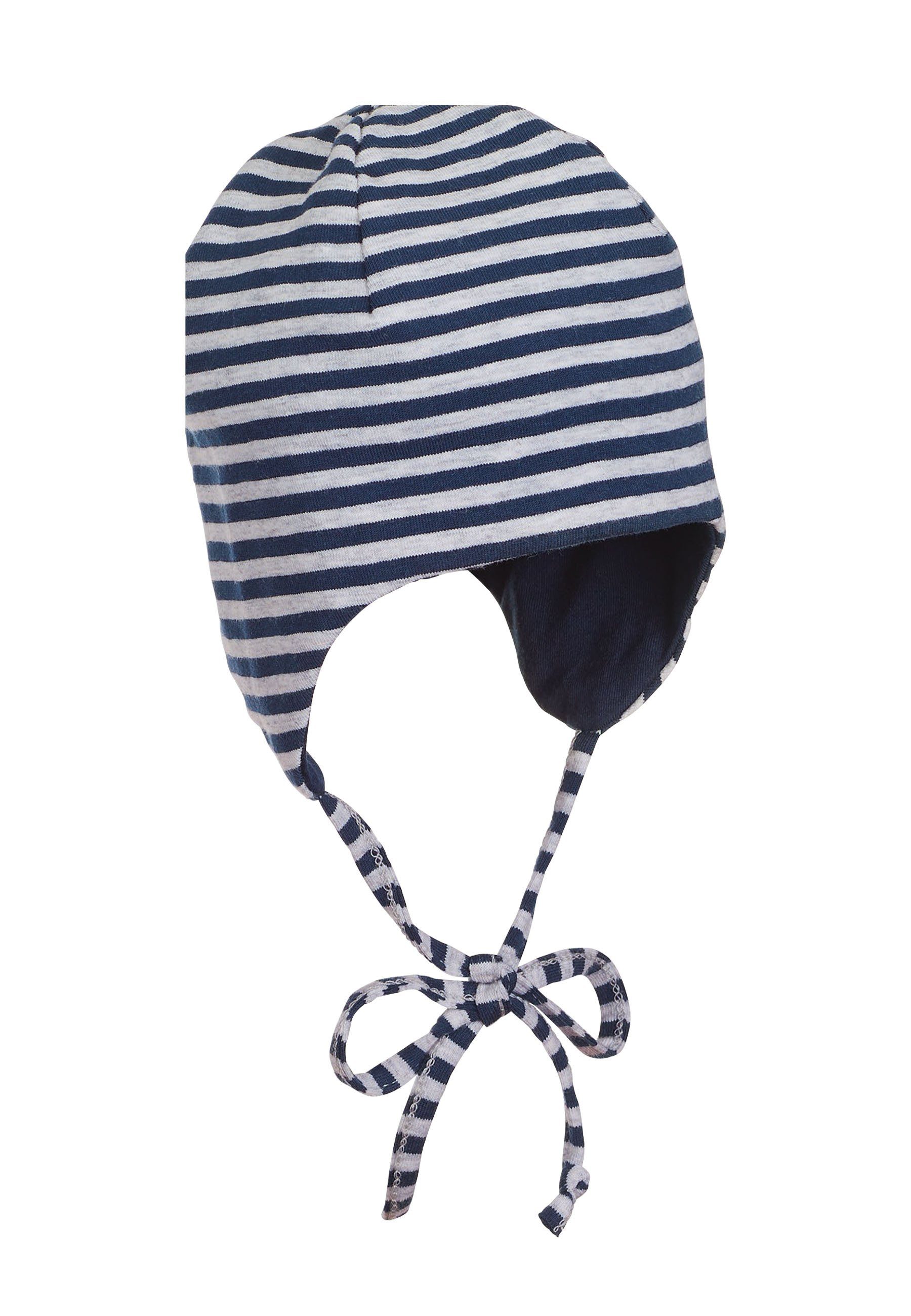 Sterntaler® Wende-Mütze Babymütze Bindeband marine klappbarem und und mit aus Baumwolle (1-St., Bindeband) OCS mit Schirm Babymütze Ohrenklappen Schlupfmütze