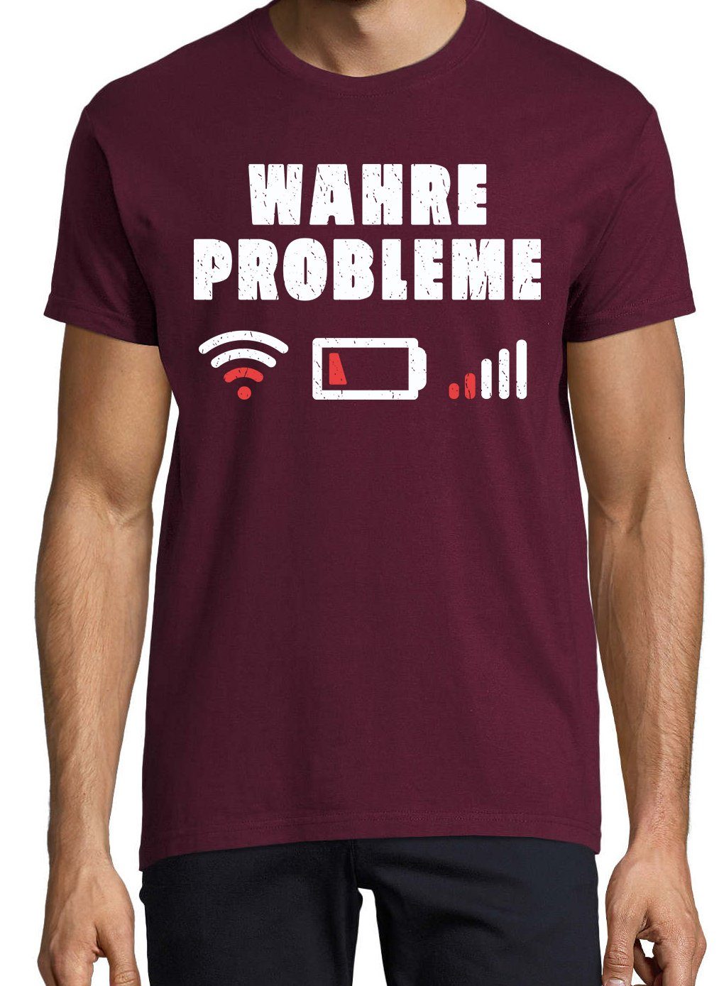 Burgund lustigem mit T-Shirt Spruch Youth Designz "Wahre Probleme" Herren Print-Shirt
