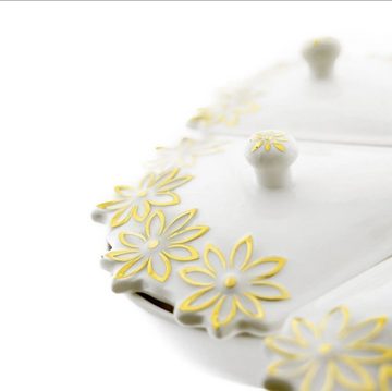Trendmax Snackschale, (13-tlg), 6-tlg Set aus Porzellan in Weiß Goldene Halterung und Blumenmuster