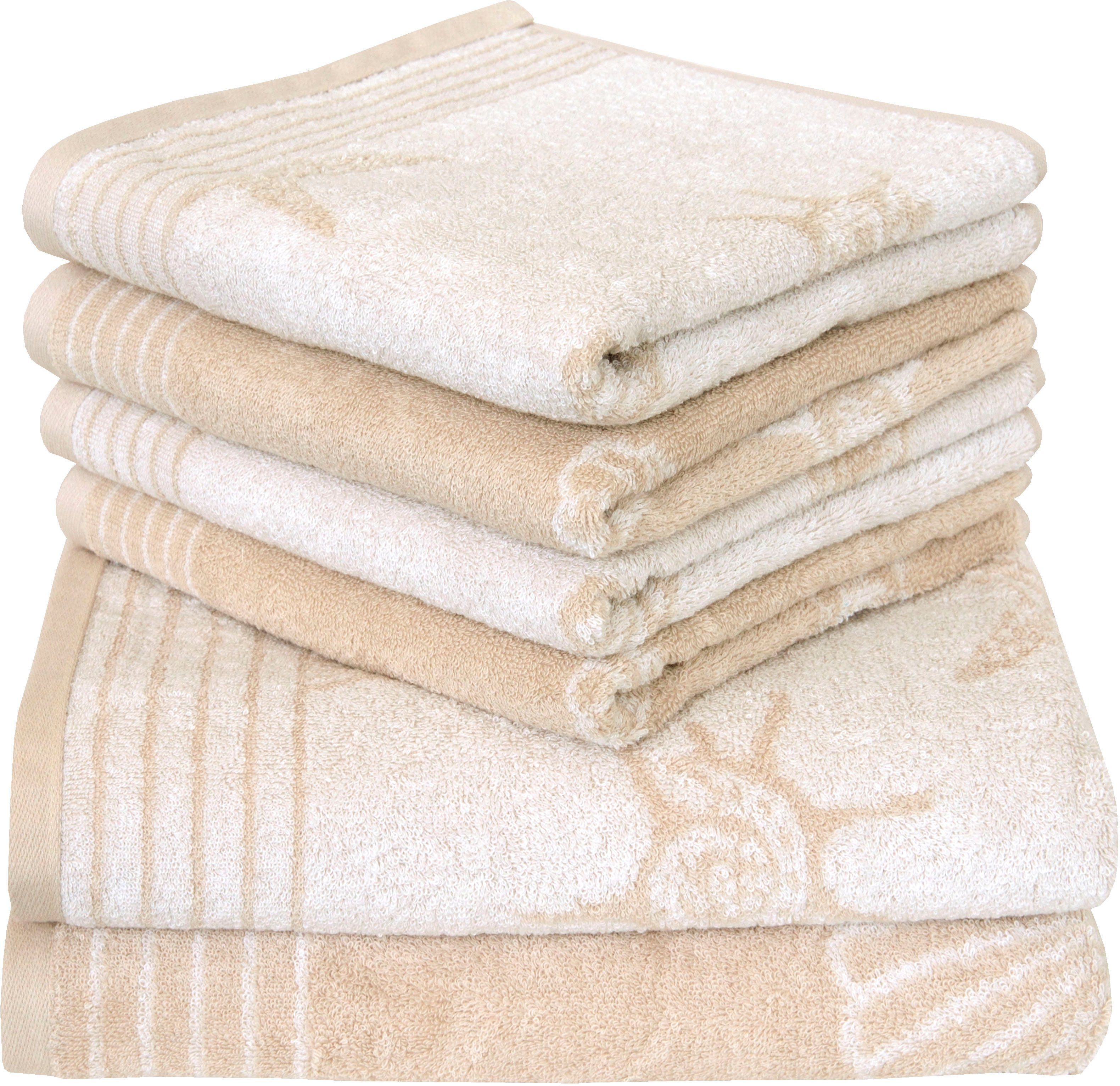 Dyckhoff Handtuch Set mit Muschelmuster, Walkfrottee, (Set, 6-tlg), mit Muschelmuster beige