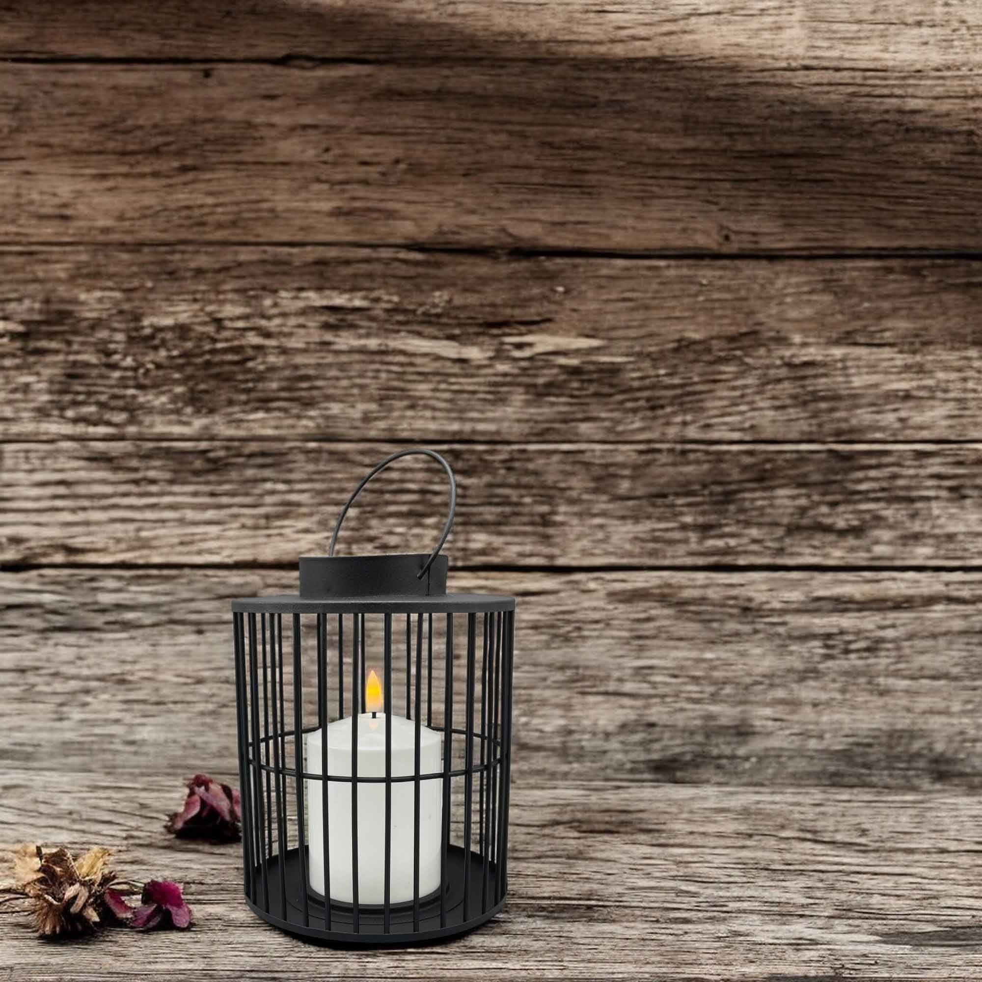 Coen Bakker LED Laterne, Ein-/Ausschalter, LED, warmweiß, schwarz matt Metall Kerze mit 3D-Flamme 15x18cm