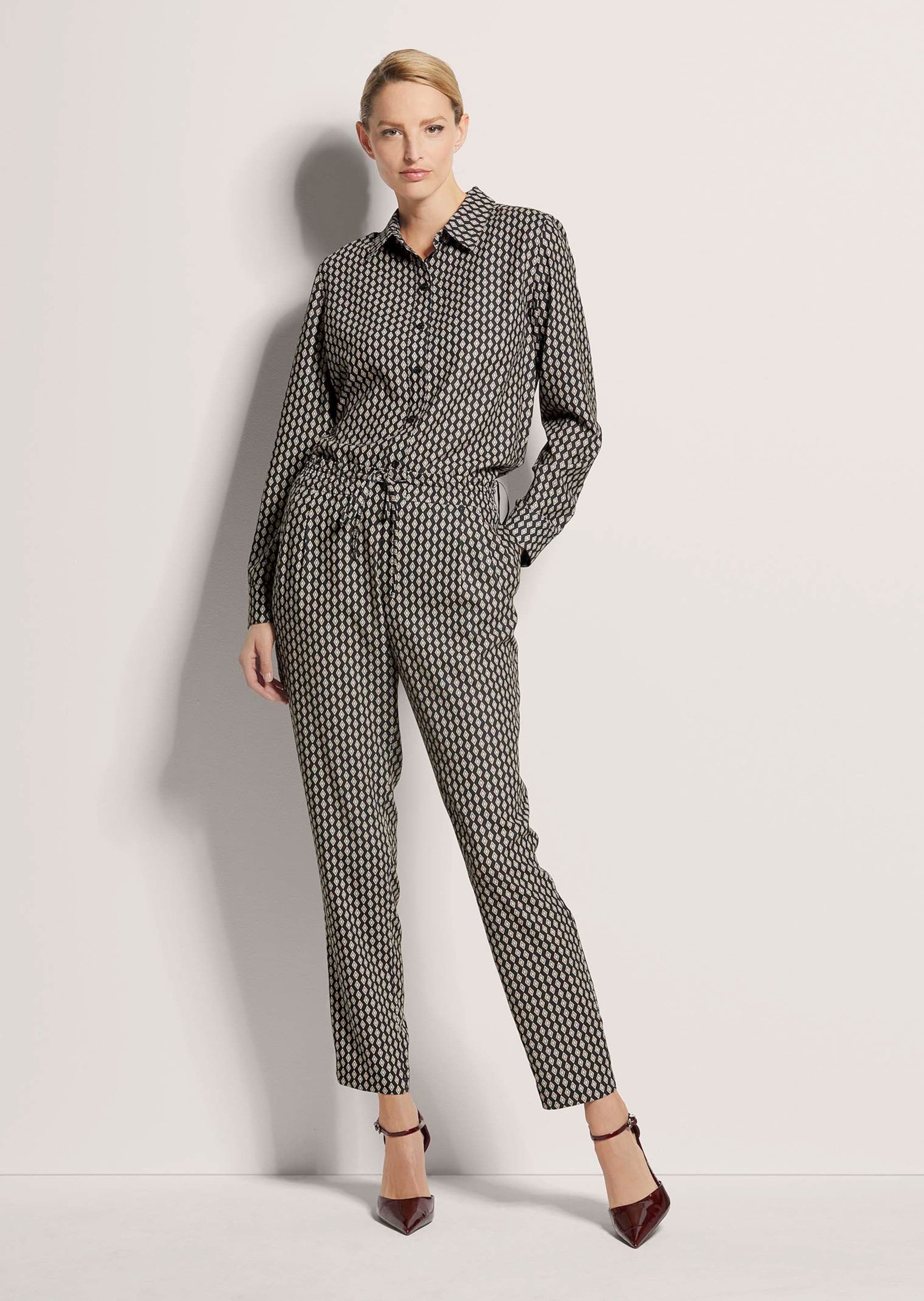 MADELEINE Stoffhose Edle 7/8-Druckhose mit Bindeband Uni-Design, elastischer Bund, ohne Verschluss