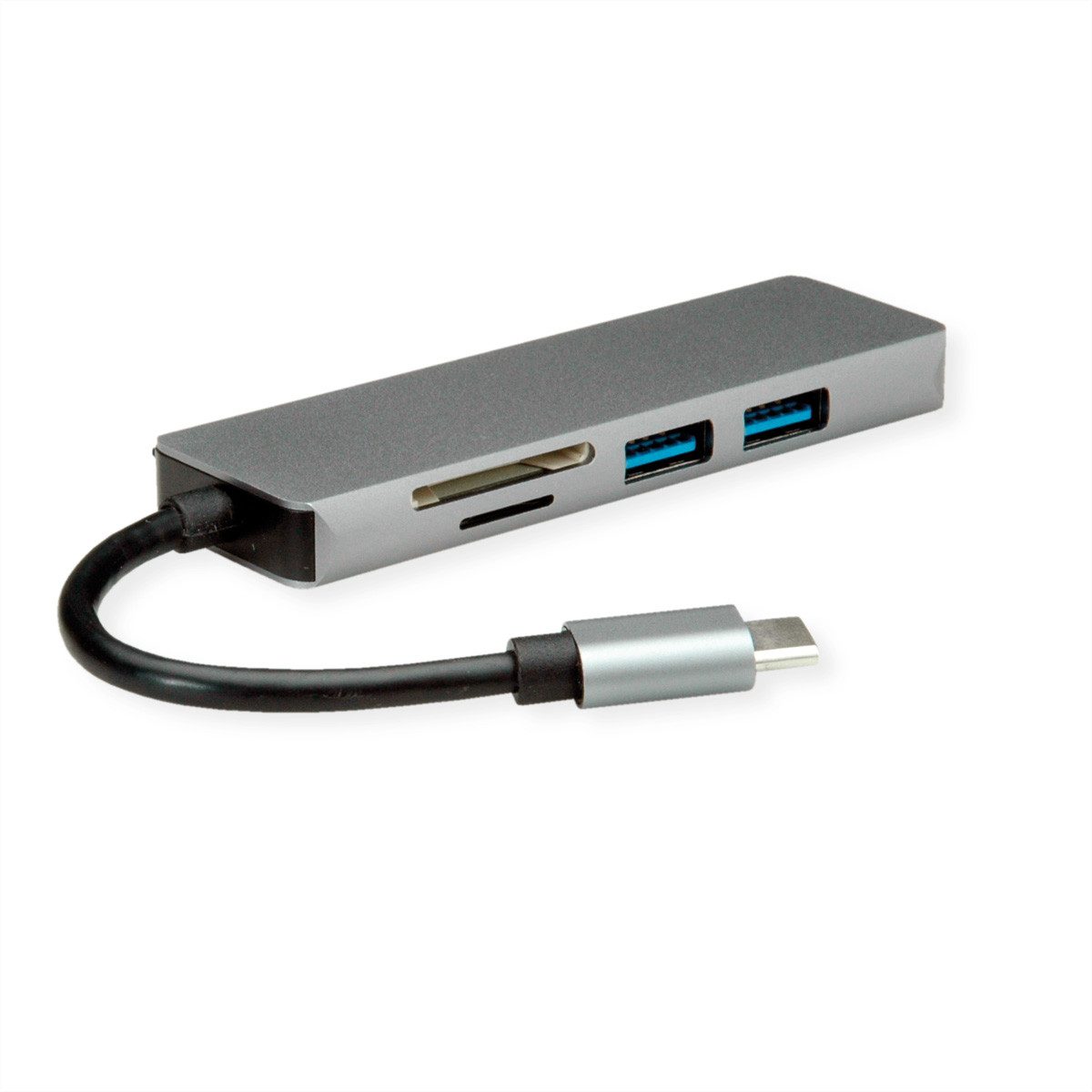 ROLINE Dockingstation USB Typ C, 4K HDMI Computer-Adapter USB Typ C (USB-C) Männlich (Stecker) zu HDMI Typ A Weiblich (Buchse), 7.5 cm, 2x USB3.2 Gen1 (Typ A), SD/MicroSD