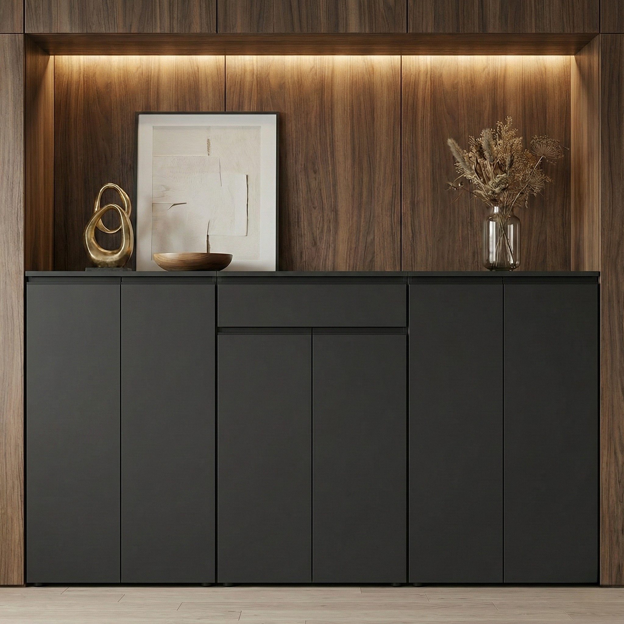 KADIMA DESIGN Büromöbel-Set Büro-Set STUTTGART, Schrankwand (273 cm), Soft-Close, Made in Germany, (Metallgriffe, Bürokombination, Aktenschrankwand, Büromöbel Modern), Aktenschrank, Kombischrank, Büroschrank, Styroporfrei, 3 Ordnerhöhen