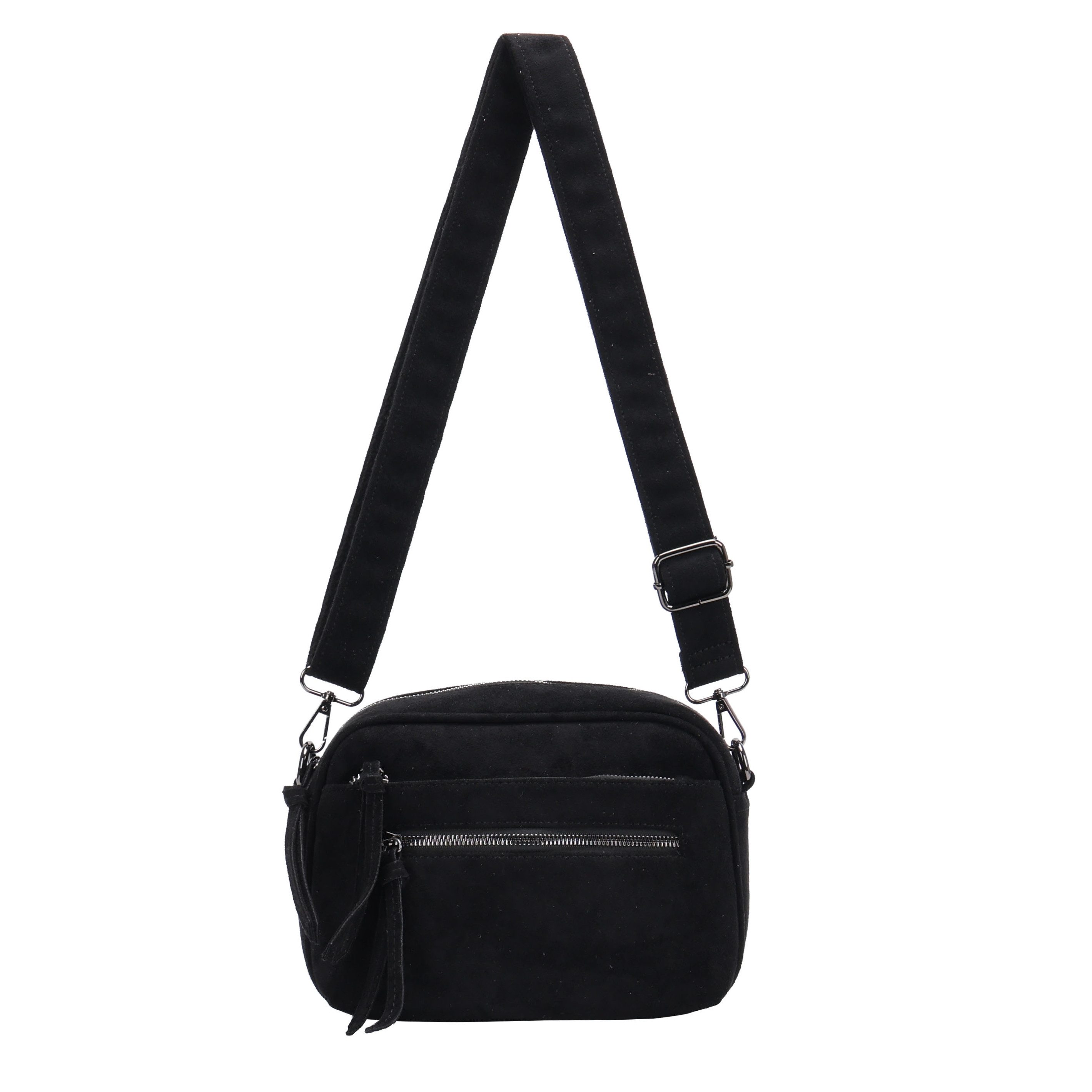 MIRROSI Umhängetasche Damen Schultertasche Wildleder-Optik Polyester Crossbody Bag (mit verstellbarem Schulterriemen & Reißverschlussfächern, ca. 24 x 9 x 17 cm), Neue Kollektion Herbst/Winter 2026