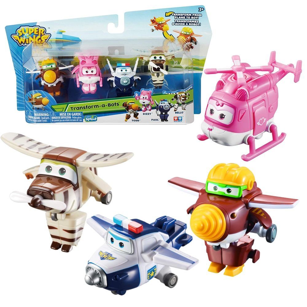 Super Wings Spielfigur Flugzeuge Todd, Dizzy, Paul & Bello Super Wings Set  Mini Transform