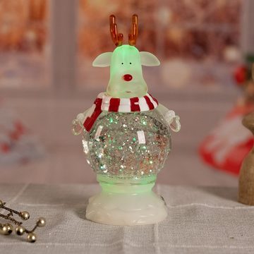 etc-shop LED Dekolicht, Weihnachtsdeko Rentier Tischlampe LED Farbwechsel Glitter Schneekugel
