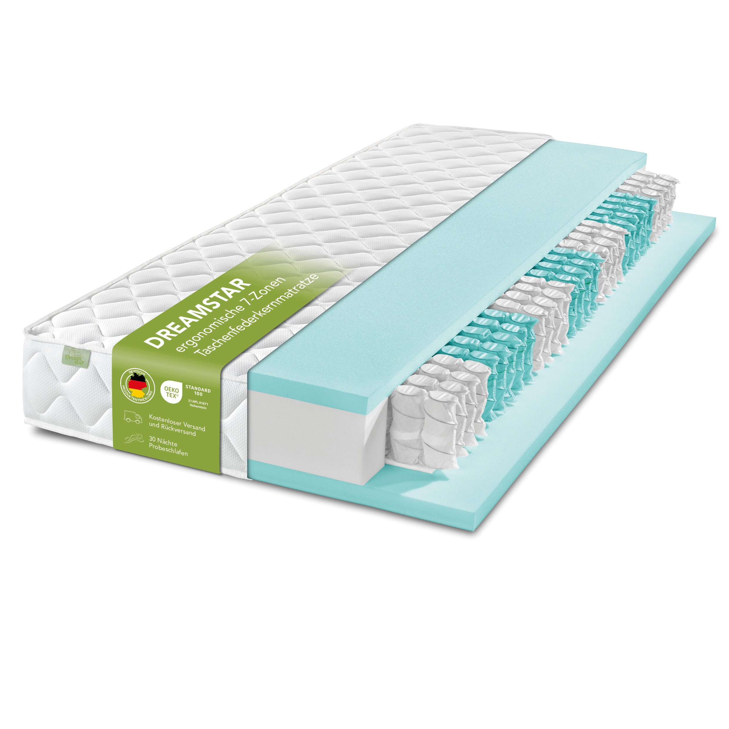 Taschenfederkernmatratze Ergo Flex, 7-Zonen Federkernmatratze, ergonomische Wendematratze H2/H3, Dreamstar, punktelastisch, anpassungsfähig, atmungsaktiv (Höhe 17 cm und 22 cm)