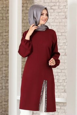 Modavitrini Longtunika Damen Hijab Tunika mit Schlitz und Steindetail Modest Fashion Steindetail