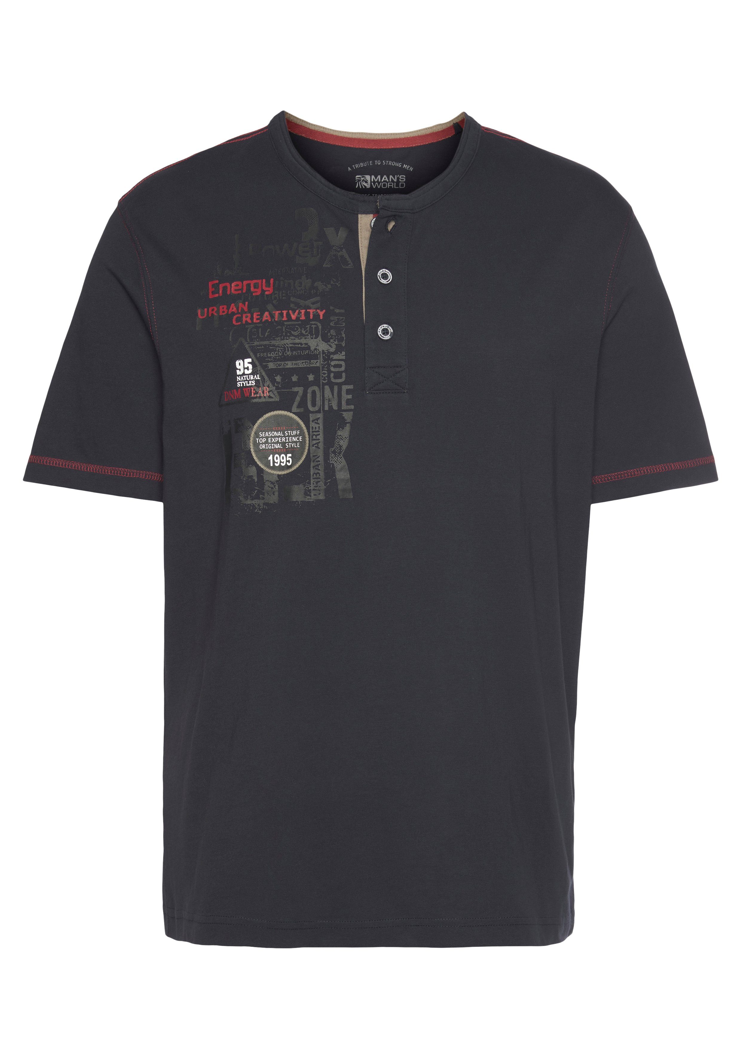 Man's World Henleyshirt Kurzarm, lässige Passform, bedruckt, Rundhals, casu günstig online kaufen