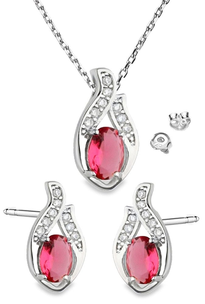 Limana Schmuckset 925 Silber rot Kette mit Ohrringe Ohrstecker Halskette An günstig online kaufen