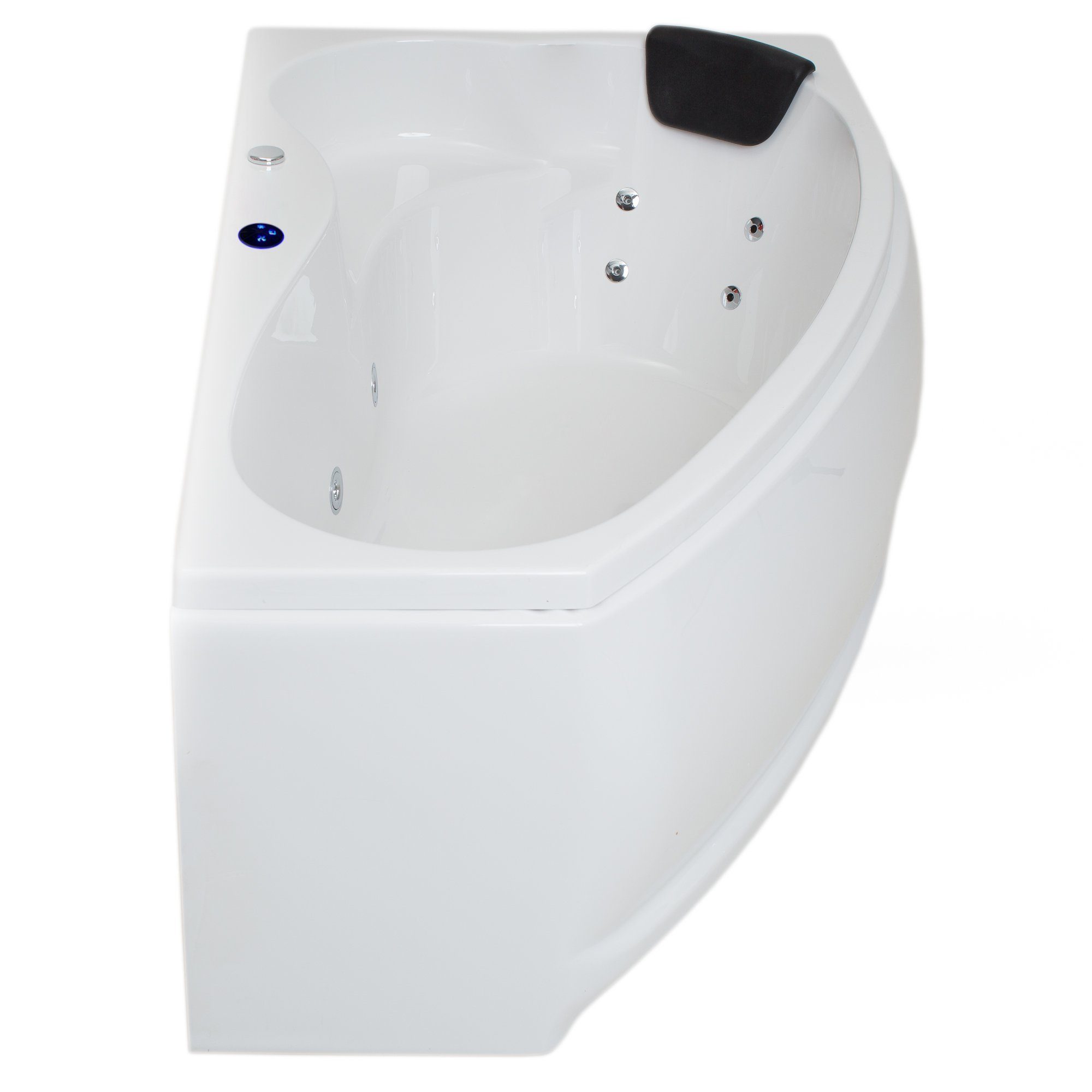 Basera® Whirlpool-Badewanne BASIC Indoor Eck-Whirlpool Badewanne Formentera Rechts 160 x 90 cm, (Komplett-Set), mit 9 Massagedüsen, LED