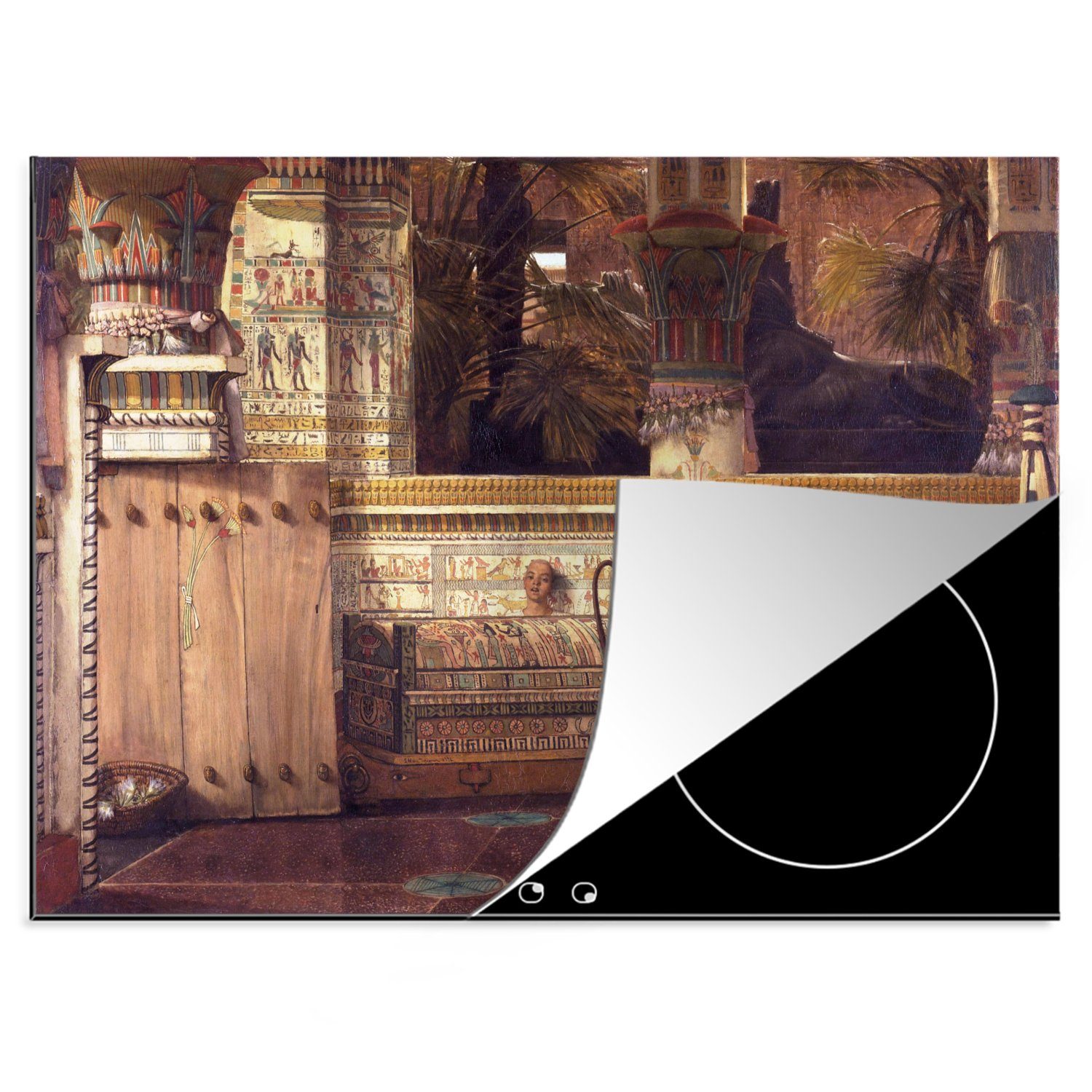 MuchoWow Herdblende-/Abdeckplatte Die ägyptische Witwe - Lawrence Alma Tadema, Vinyl, (1 tlg), 70x52 cm, Mobile Arbeitsfläche nutzbar, Ceranfeldabdeckung