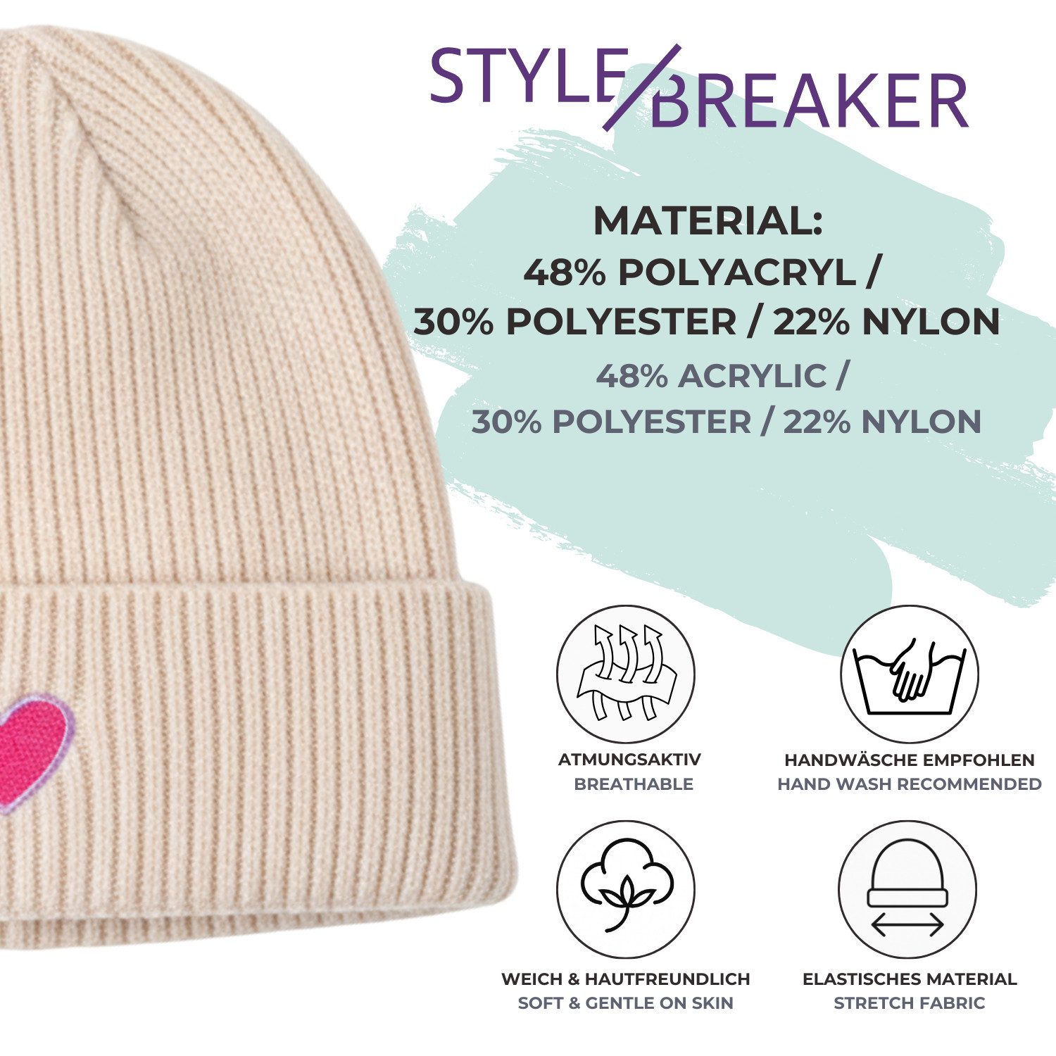 styleBREAKER Strickmütze Strick Beanie mit Herz Stickerei (1-St) günstig online kaufen