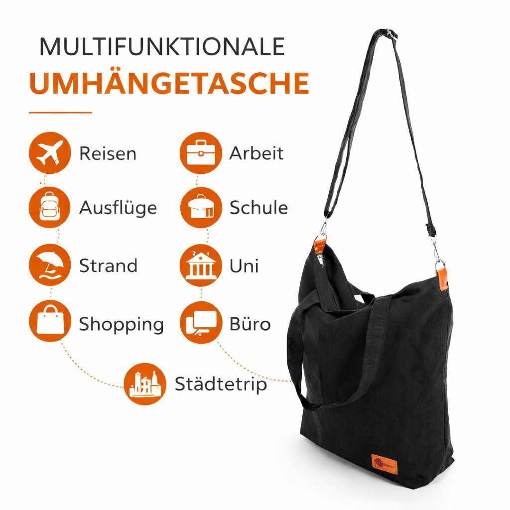 BigDean Umhängetasche Canvas Damen Shopper Schultertasche mit Reißverschluss vielen Fächern (Packung, 1-tlg., Damen-Tasche), Großes Hauptfach, mehrere Innen- und Außenfächer für optimale Ordnung