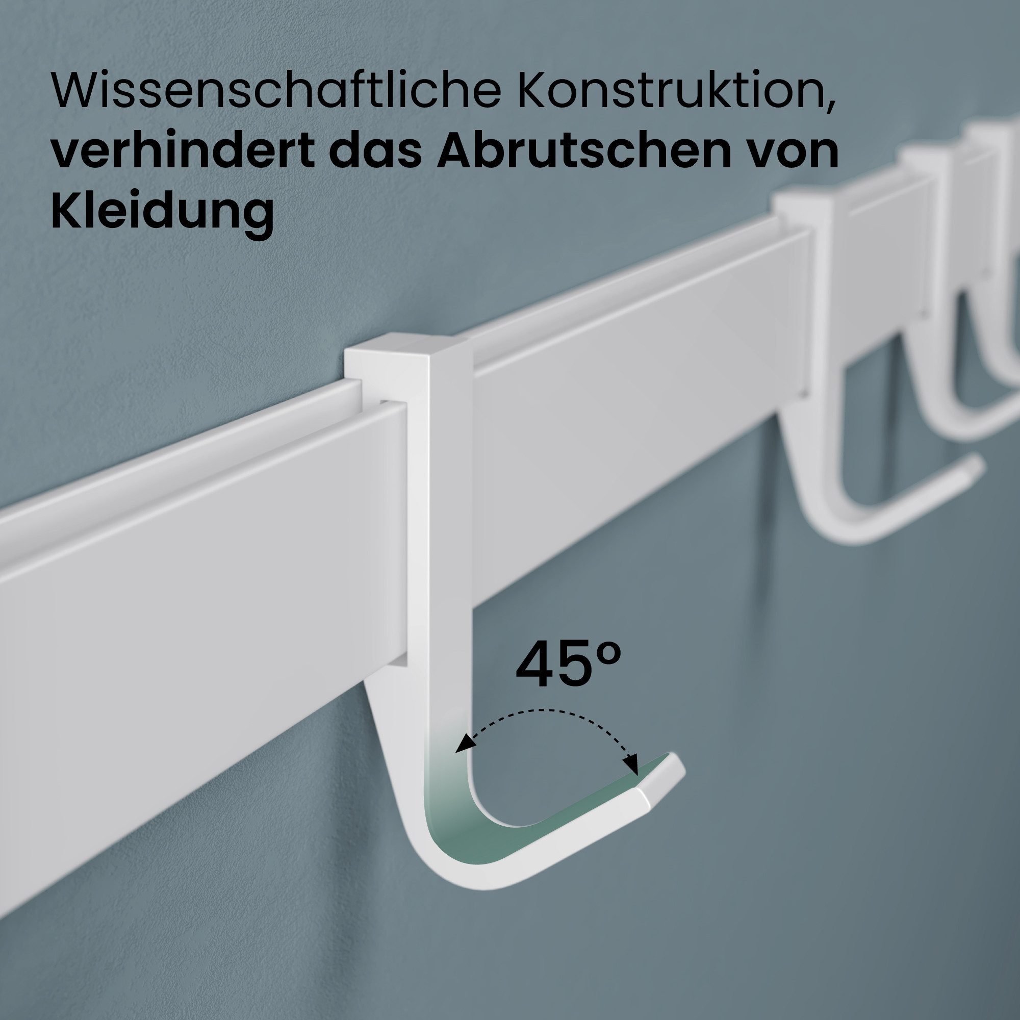 Mai & Mai Wandgarderobe Kleiderhaken Garderobenleiste aus Aluminium mit 4/6/8 Haken Stalo-12, Flexibel entlang der Schiene verschieben, individuell positionieren.