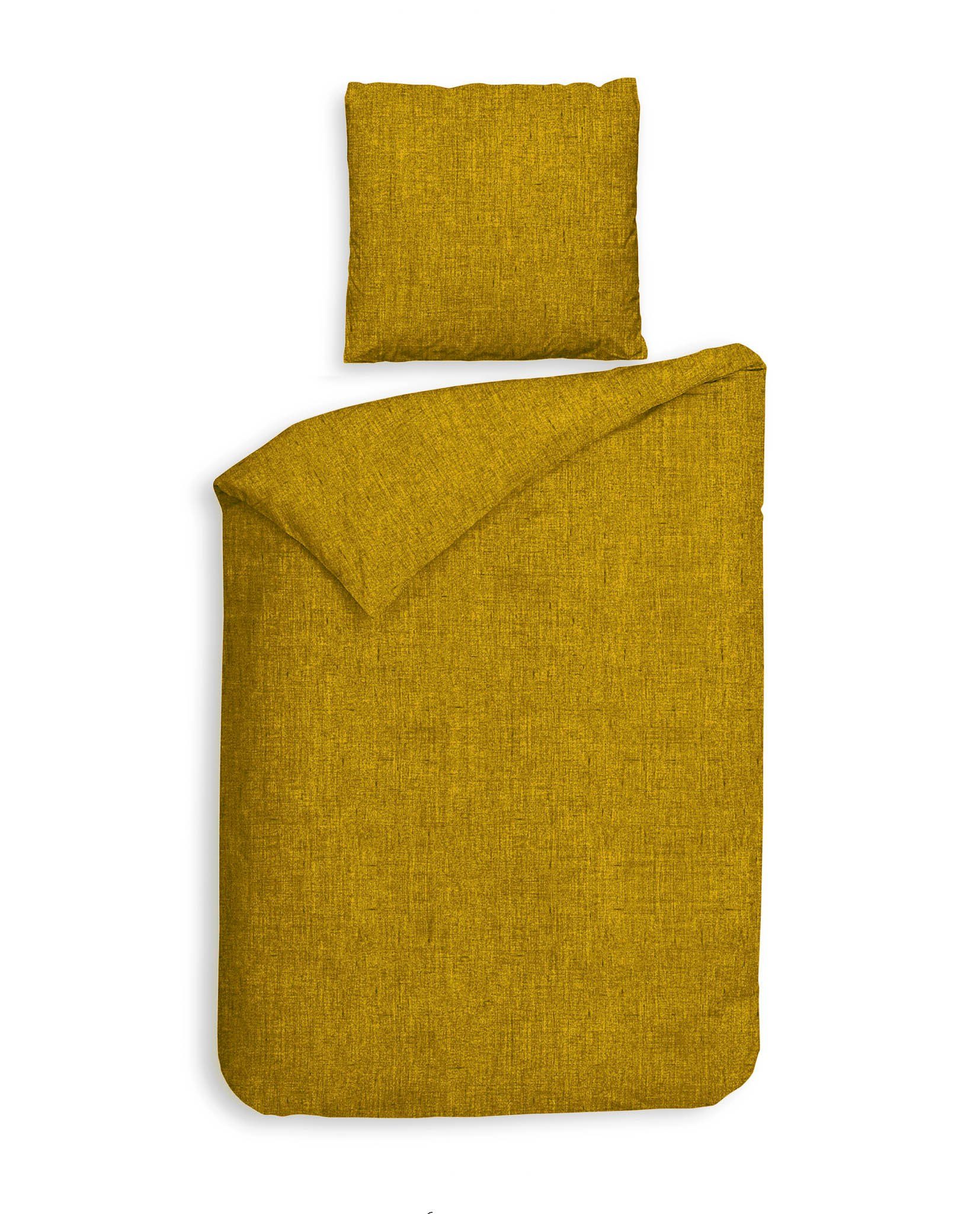 Bettwäsche Franela Sunset Gold 135x200 + Kissenbezug 80 x 80 cm, Heckett and Lane, Baumolle, 2 teilig, Bettbezug Kopfkissenbezug Set kuschelig weich hochwertig