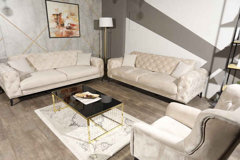 Möbeldreams Chesterfield-Sofa Sofa-Set Arizona Chesterfield Couch Schlaffunktion aus Samt