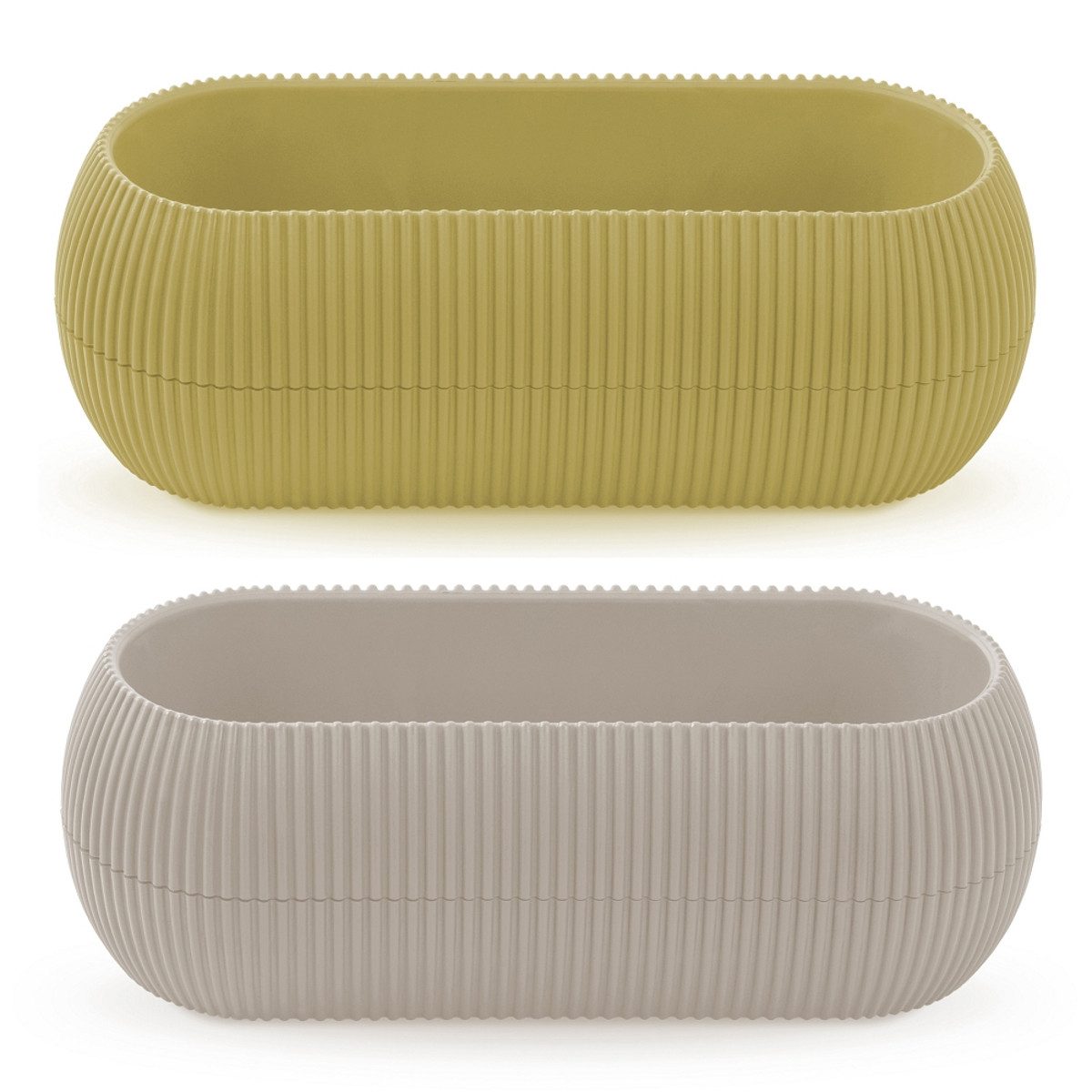Pflanzschale Deko 2er Set Kunststoff Creme & Gelb modernes Pflanzgefäß