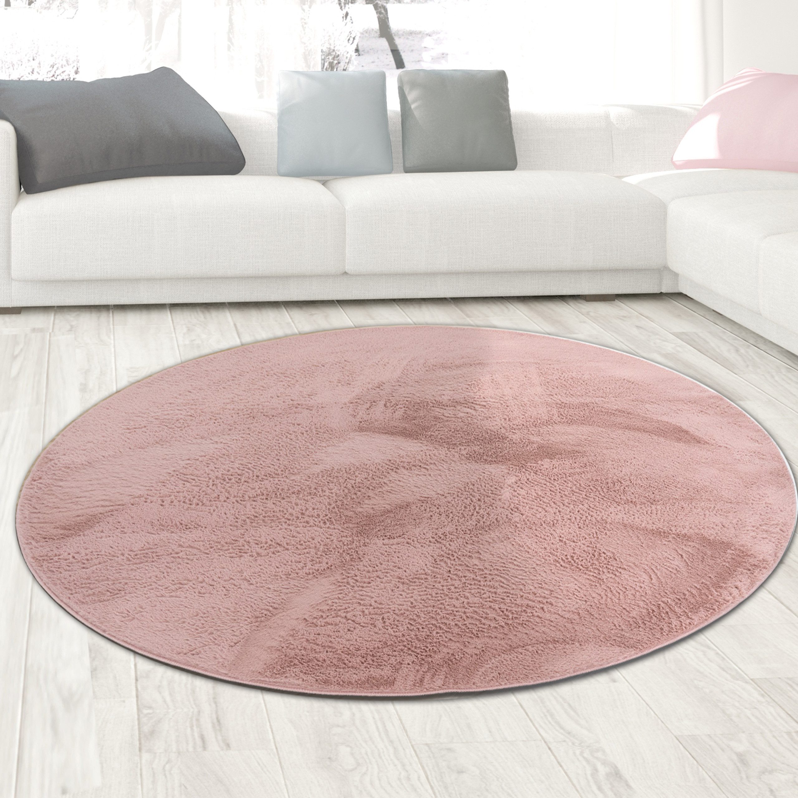 Carpetia Teppich Teppich rosa Hasenfell-Optik elegant weich mit feinem Schi günstig online kaufen