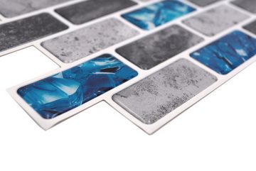Mosani Vinyltapete 10 Stk. Klebefliesen selbstklebend grau blau Fliesenaufkleber, Mosaik, Verbundsteinooptik, (10-teilig, Mattengröße in mm = 275x305), 10x Vinyl Paneele = 0,84m²