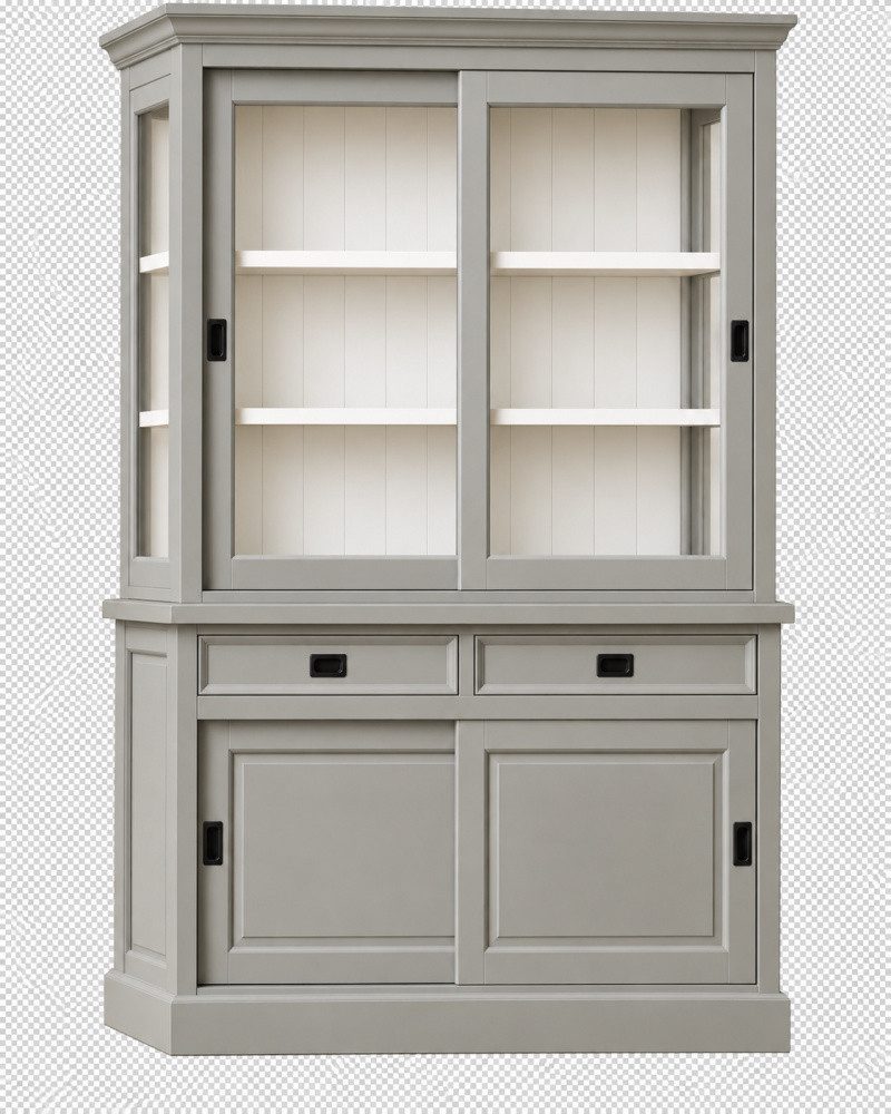 Wohnpalast Vitrine Vitrinen Schrank Neuss 150 cm Murano/Weiß - Buffet Schrank mit Schiebe