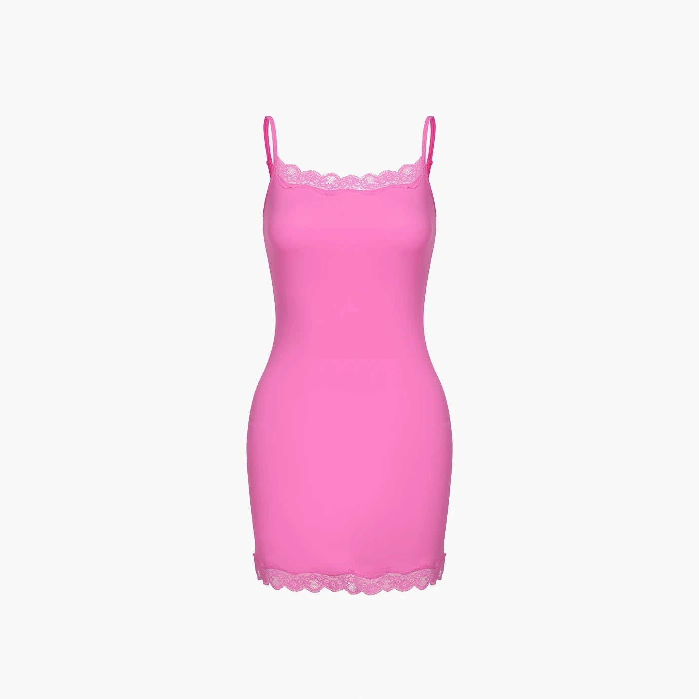 cfab (creamy fabrics) Nachthemd Camisole Dress mit Lace-Rosa Pink-M (1-tlg)