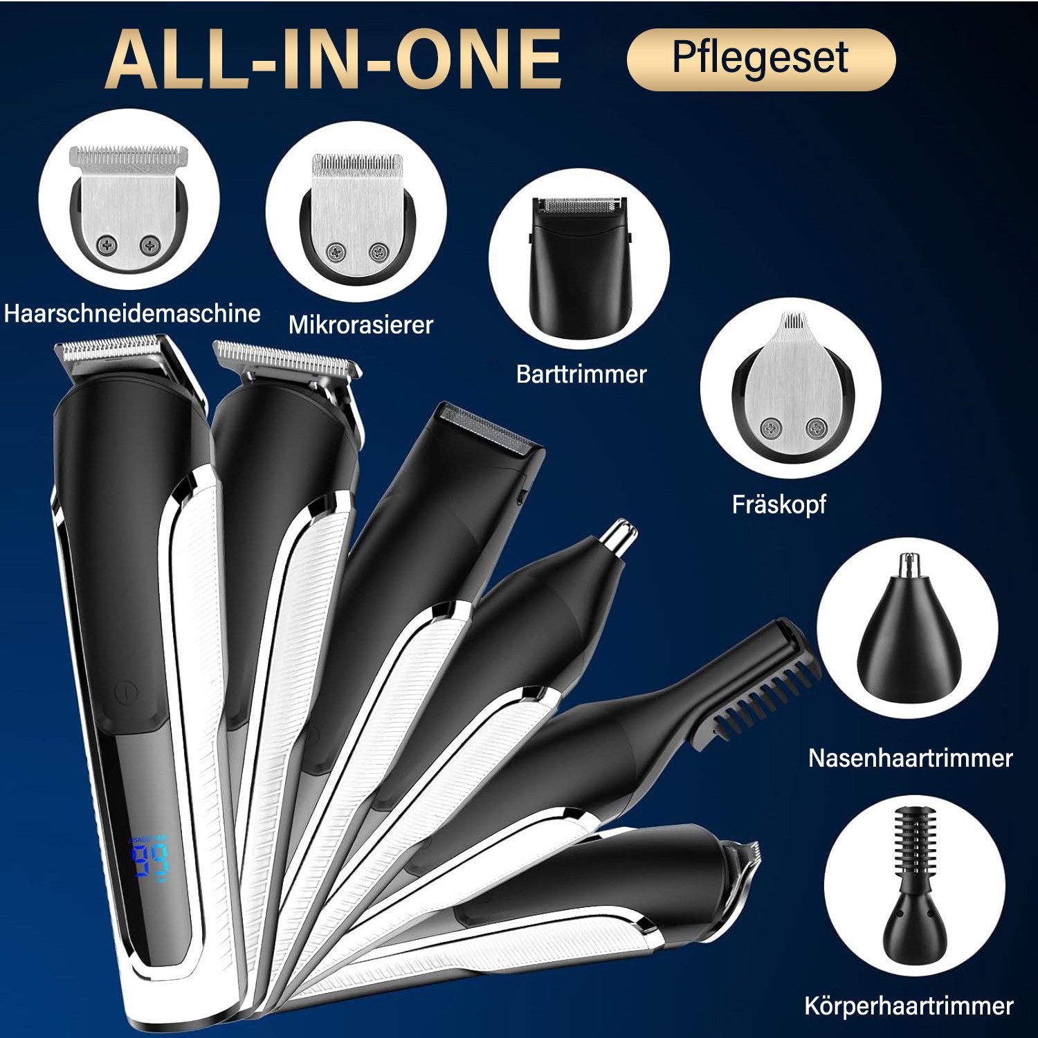 MOPUEA Haar- und Bartschneider Haarschneider Elektrisch Haarschneidemaschine Profi Haarschneider, mit Aufbewahrungsstation, Reinigungsbürste und anderem Zubehör, Multifunktionstrimmer Series 16-in-1,für Gesicht, Körper und Kopfhaare
