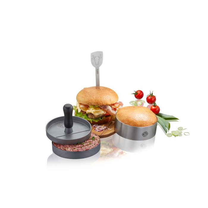 GEFU Burgerpresse Burger-Set BBQ (3 St) Aluminium ABS Edelstahl mit Burger-Ring und Spieß