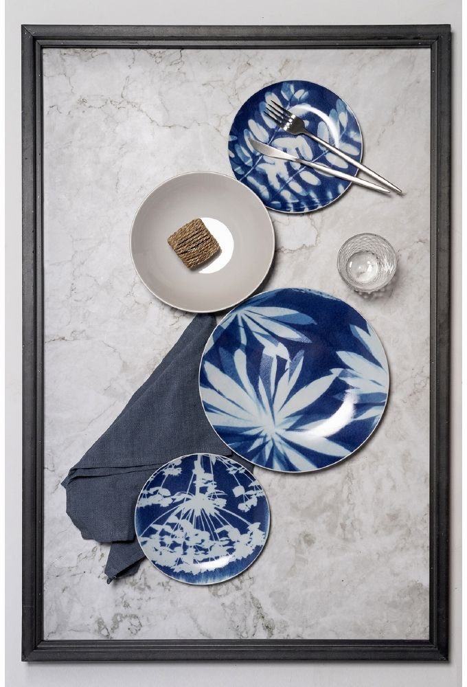 Villa d'Este blue Geschirr-Set, Sensation Service Suppenteller, Porzellan, Tafelservice Personen Teile, für Dessertteller, Personen, 6 (18-tlg), 18 Speiseteller, 6