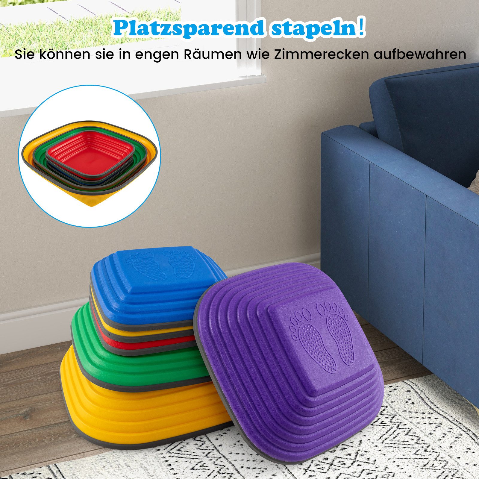 COSTWAY Stapelspielzeug, (6-tlg), rutschfestees Trittsteine-Set, ab 1 Jahr