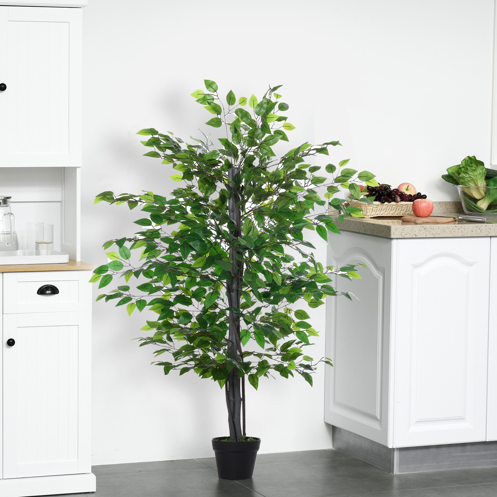 Kunstpflanze Künstlicher Ficus-baum, Kunstbaum, Fake Plant wie echt, für Büro Banyan, Outsunny, Höhe 145 cm, Grün v – Bild 4 von 5